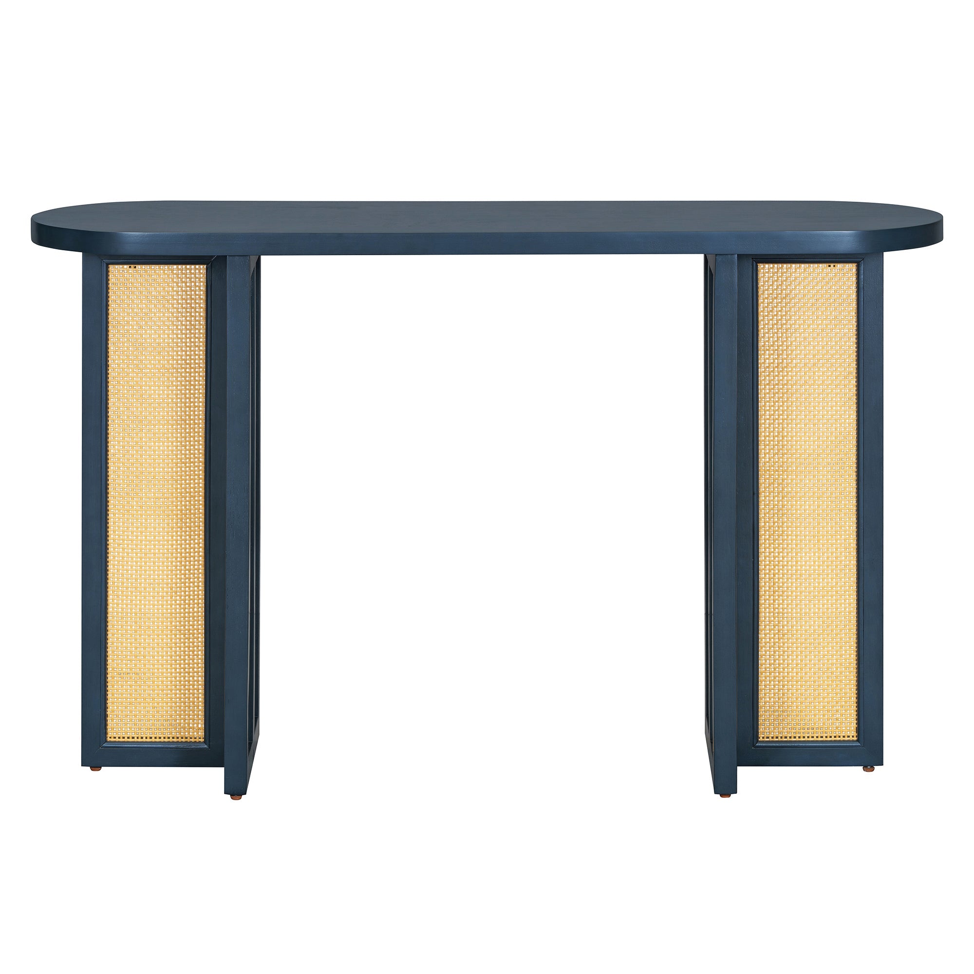 TREXM Farmhouse Rattan Console Table Entryway Table, Narrow Console Table with Storage, Hallway Table for Living Room, Entrance (Navy)