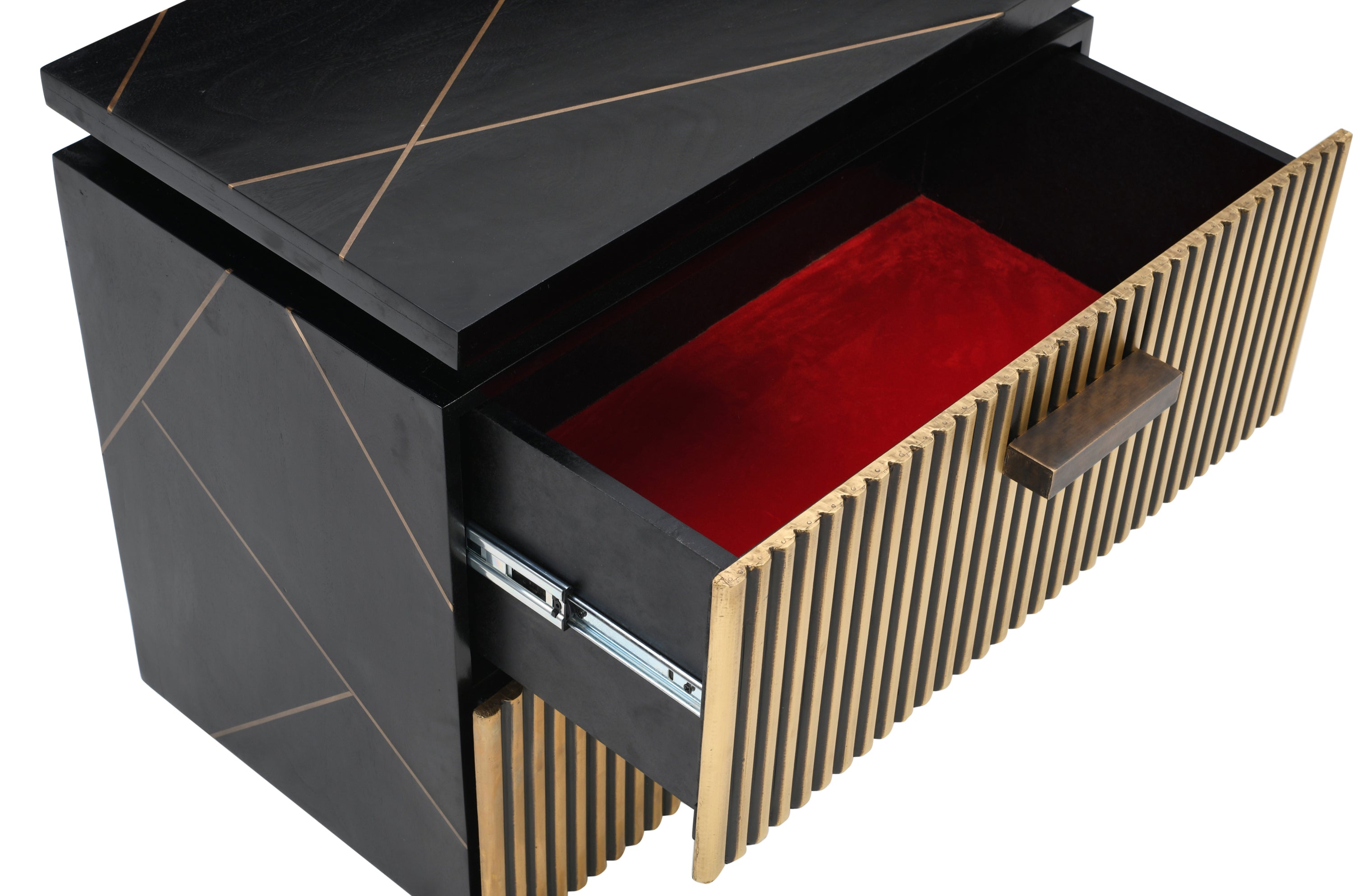 Modern Style 2-Drawer Nightstand Made With Mango Wood and Finished with Brass Metal