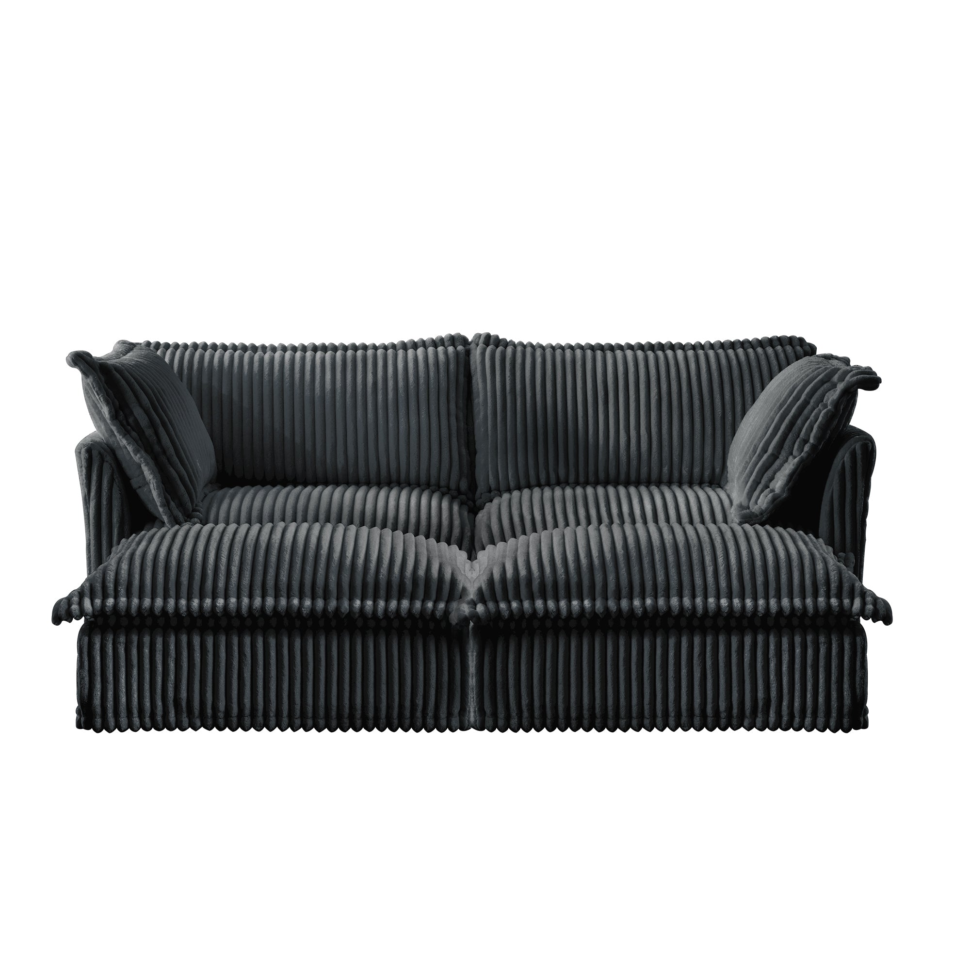 Slipcovered Sofa 2 Seater Sofa    With 2 Ottomans, 2 Seater Sleeper Sofa Bed Home Theater Oversized Sofa For Living Room, Corduroy, Gray