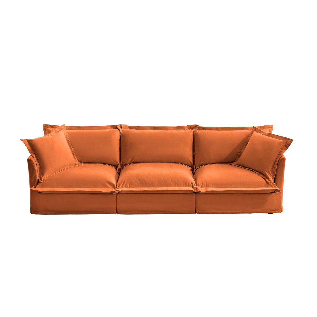 Slipcovered Sofa Couch, Modern 3 Seater Sofa with Suppleness Armrests, Chenille Fleece Deep Seat Sofa with Soft Multiple Big Pillows, Comfy Couch for Living Room, Apartment,Chenille Fabric, Orange