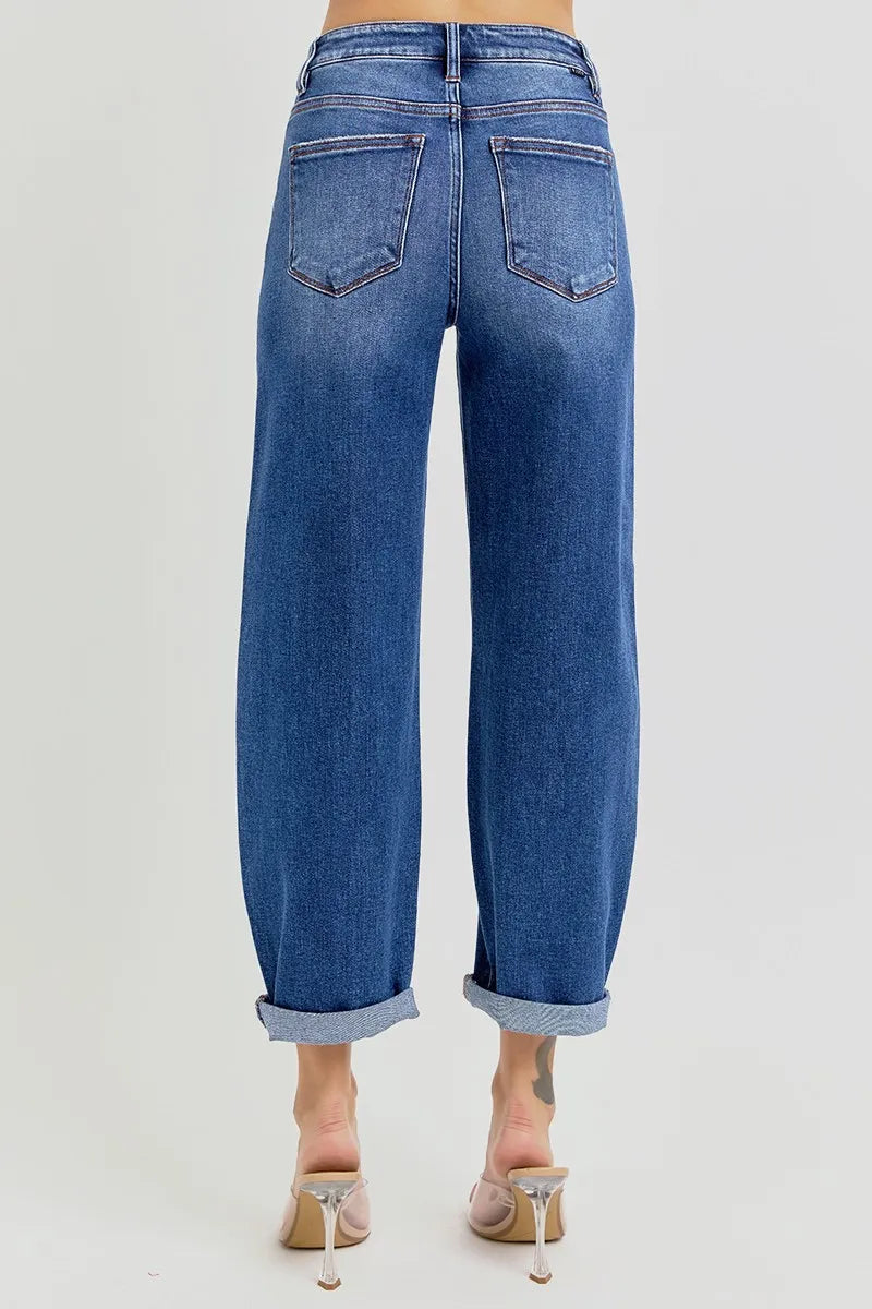RISEN Full Size High Rise Crop Mild Barrel Jeans Plus Size