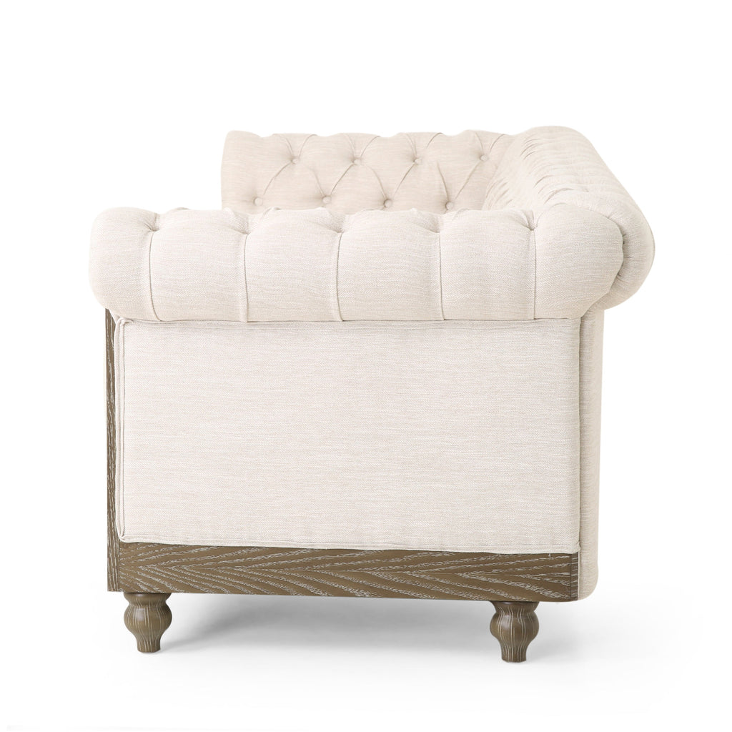 Mirod Retro Style Comfy 3-Seat Sofa with Wooden Legs, Beige Polyester, 78.75'' Wide