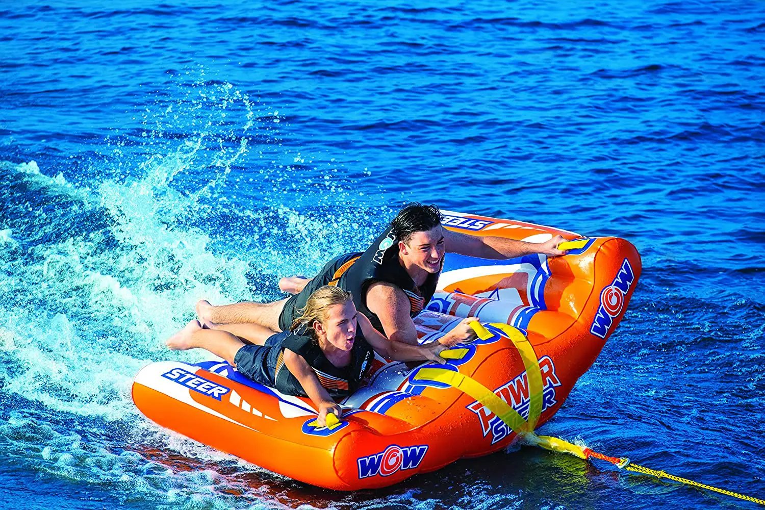 Towable WOW Power Steer 2P deck tube orange with two riders