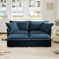 Slipcovered Sofa 2 Seater Sofa    With 2 Ottomans, 2 Seater Sleeper Sofa Bed Home Theater Oversized Sofa For Living Room, Chenille, Blue