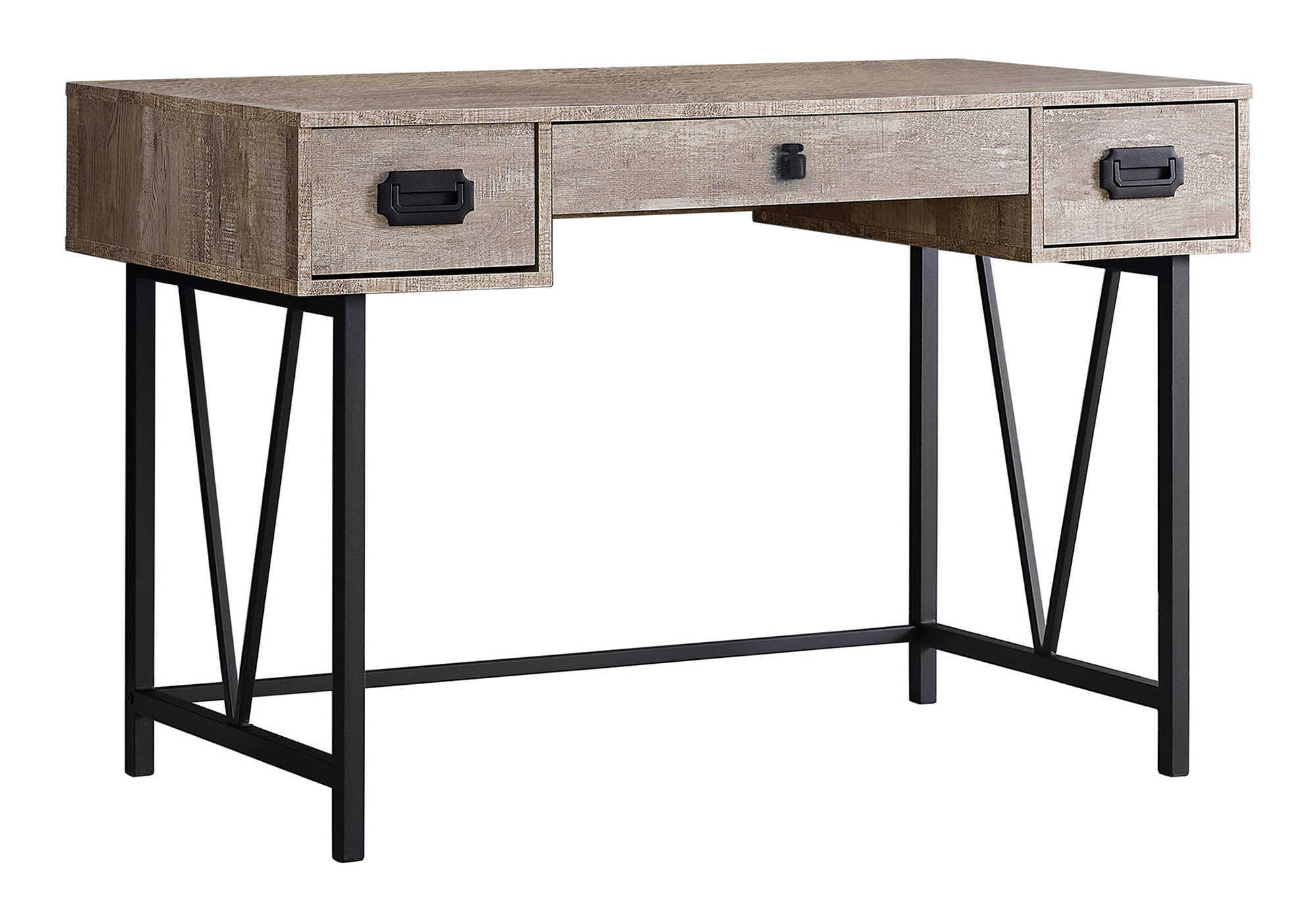 Computer Desk, Home Office, Laptop, Storage Drawers, 48'l, Work, Beige Laminate, Black Metal, Transitional