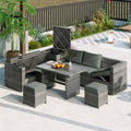TOPMAX Outdoor 6-Piece All Weather PE Rattan Sofa Set, Garden Patio Wicker Sectional Furniture Set with Adjustable Seat, Storage Box, Removable Covers and Tempered Glass Top Table,Grey