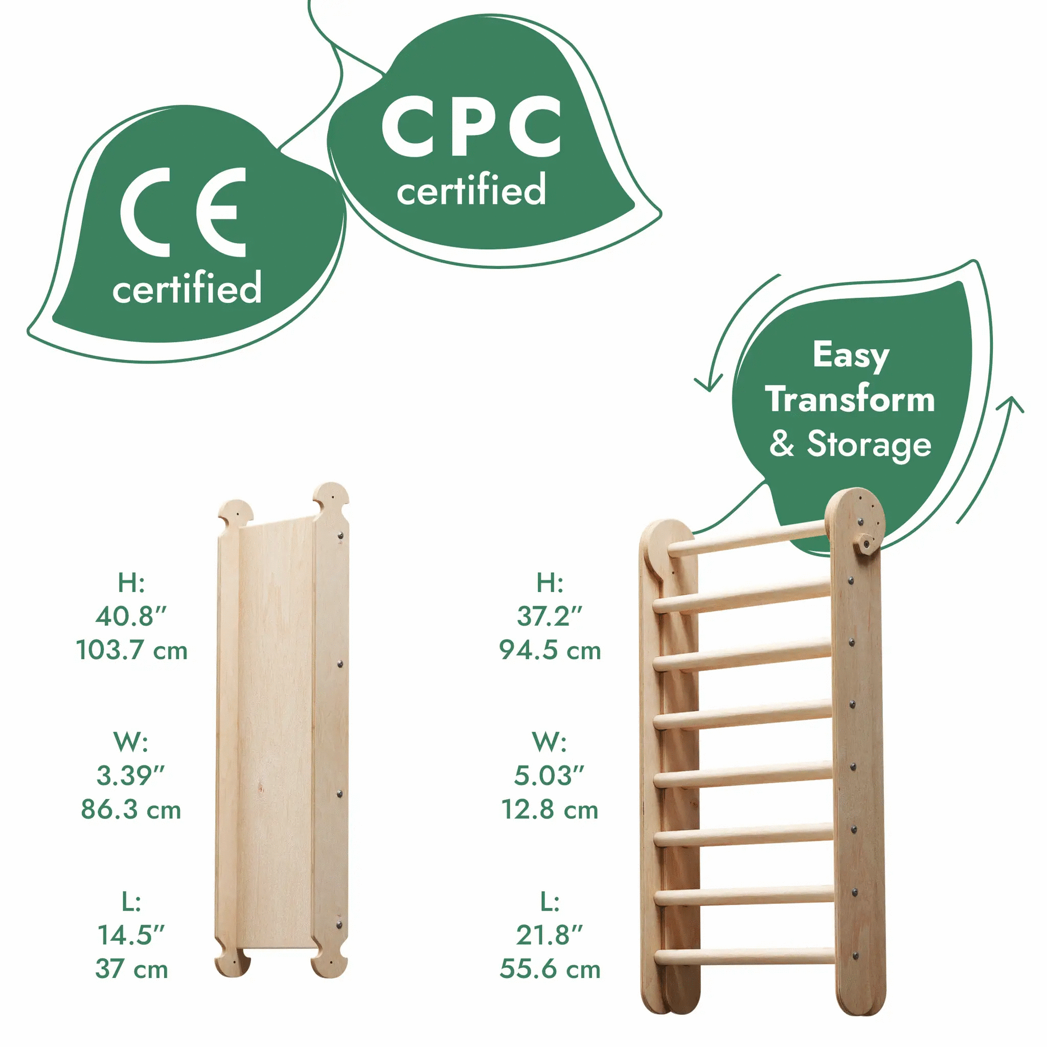 Goodevas 6-in-1 wooden Swedish wall and climbing ladder for kids in natural wood finish
