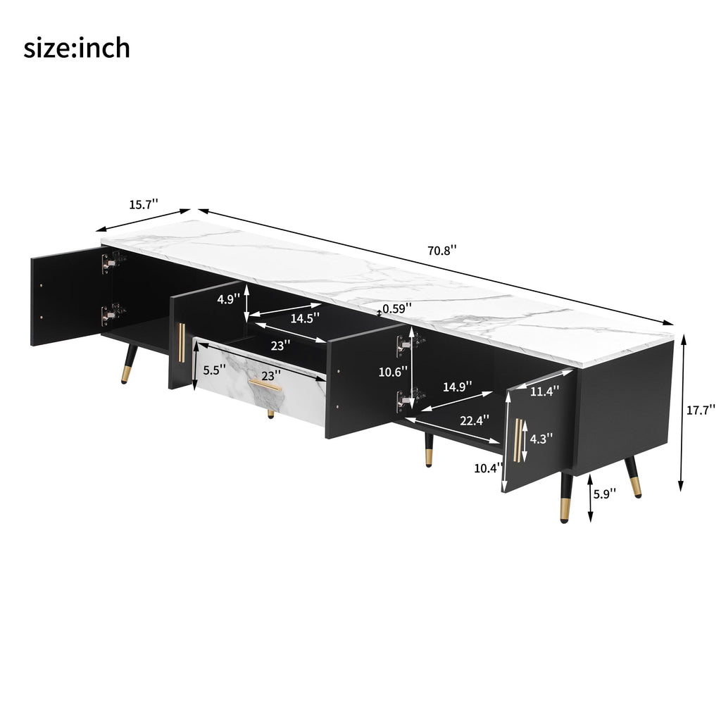 71'' Modern TV Stand with 2 Cabinets&  Open Compartments, Entertainment Center for TVs up to 80'', Television Console for Living Room, Bedroom, Home Theatre