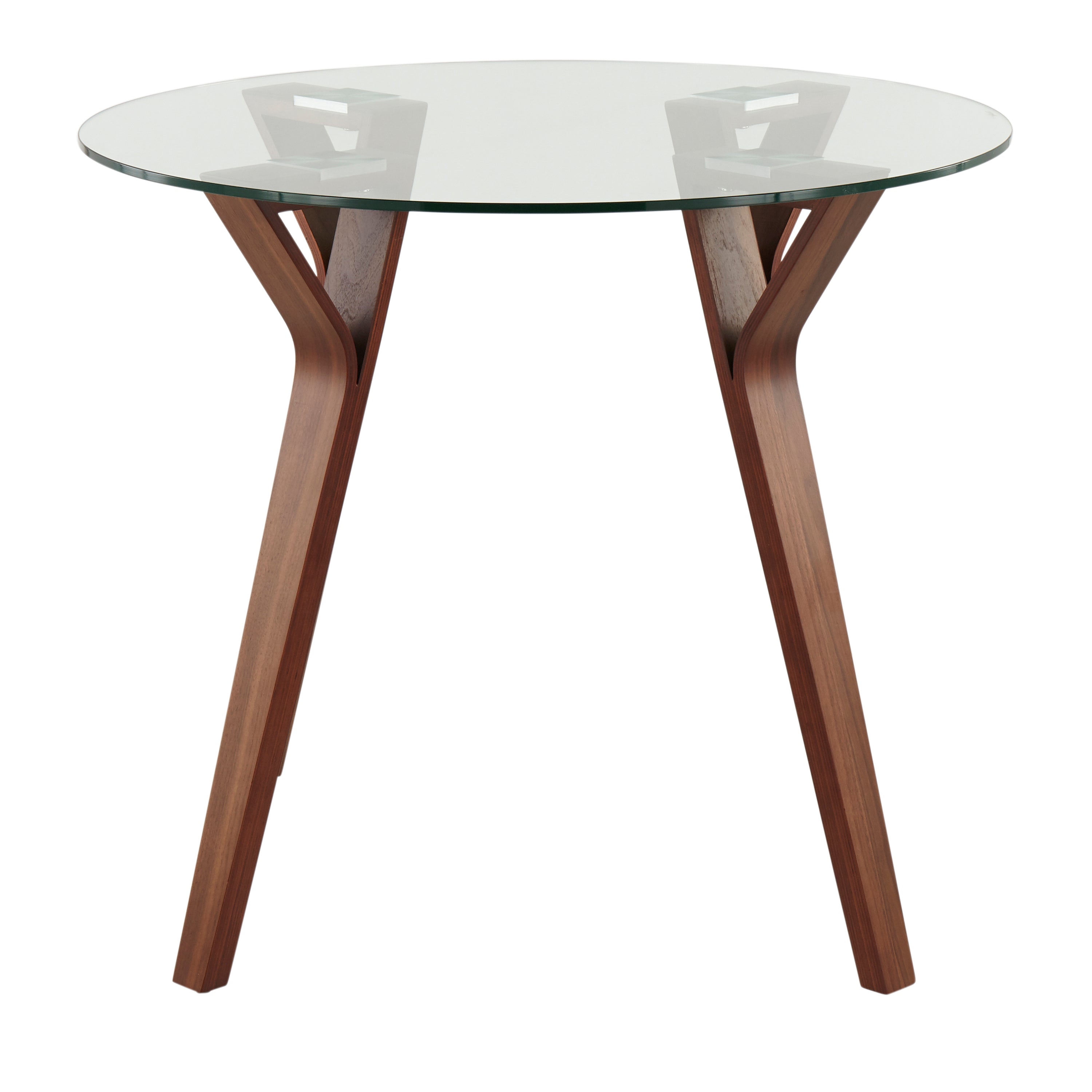 Folia Mid-Century Modern Round Dinette Table in Walnut Wood and Clear Glass by LumiSource