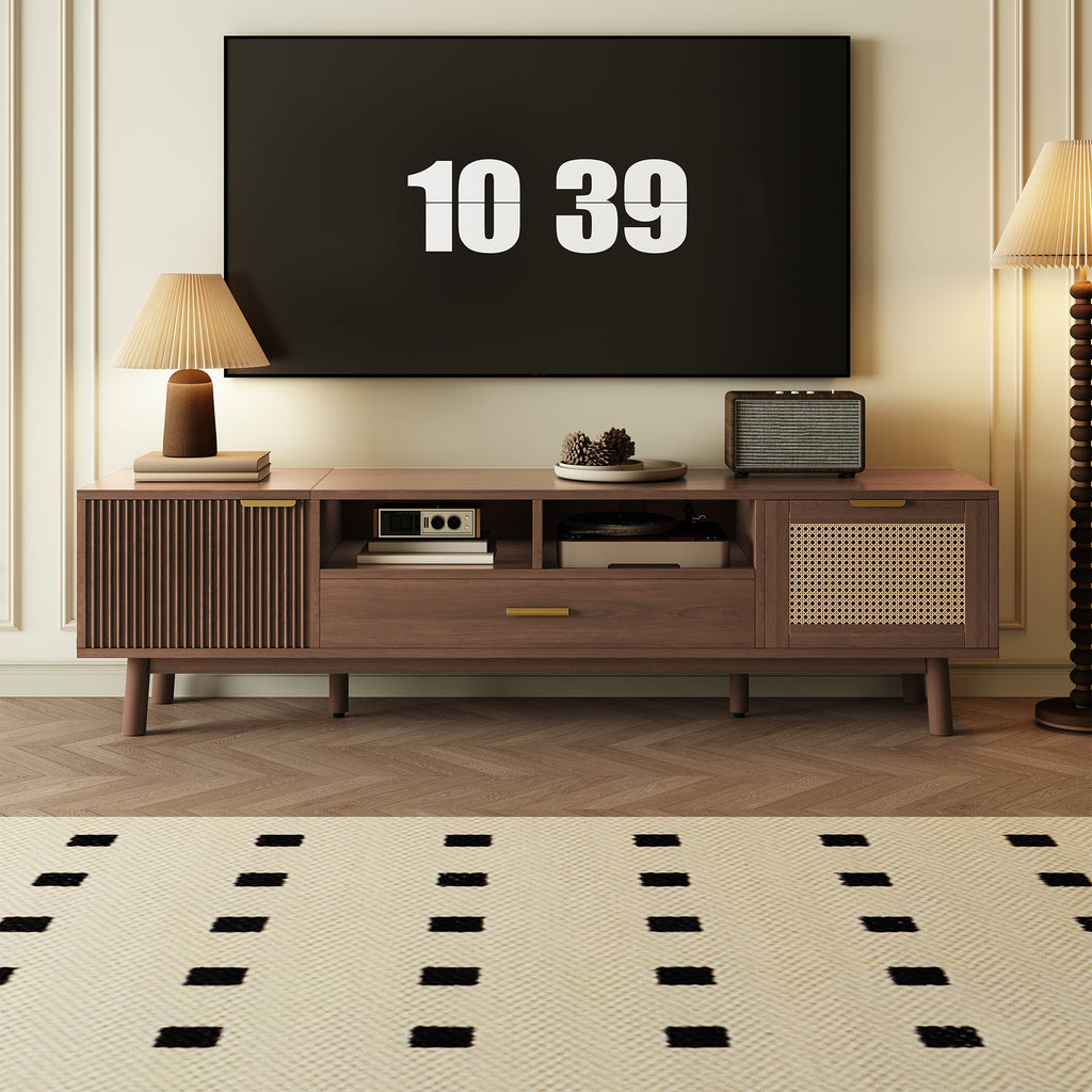 Wood Fashionable TV Stand for 75' TVs, TV Cabinet with Soft-Closing Door and Drop-Down Door Cabinet, Modern TV Consoles for Living Room, Bedroom