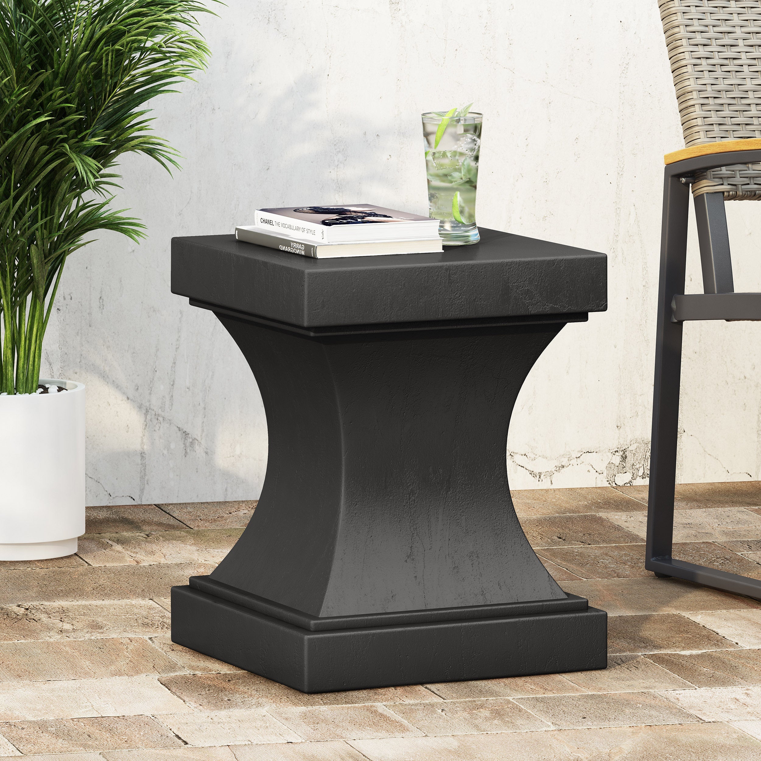 Modern ATHENA Side Table with Pedestal Design in Black Magnesium Oxide, 17.25 x 17.25 x 21.50 inches