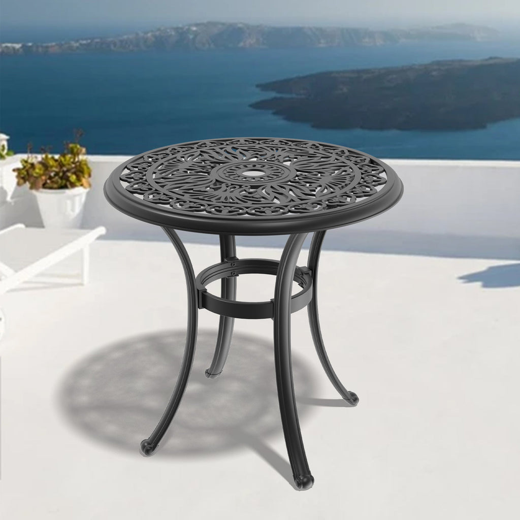 Ø26.77-inch Cast Aluminum Patio Dining Table With Black Frame and Umbrella Hole