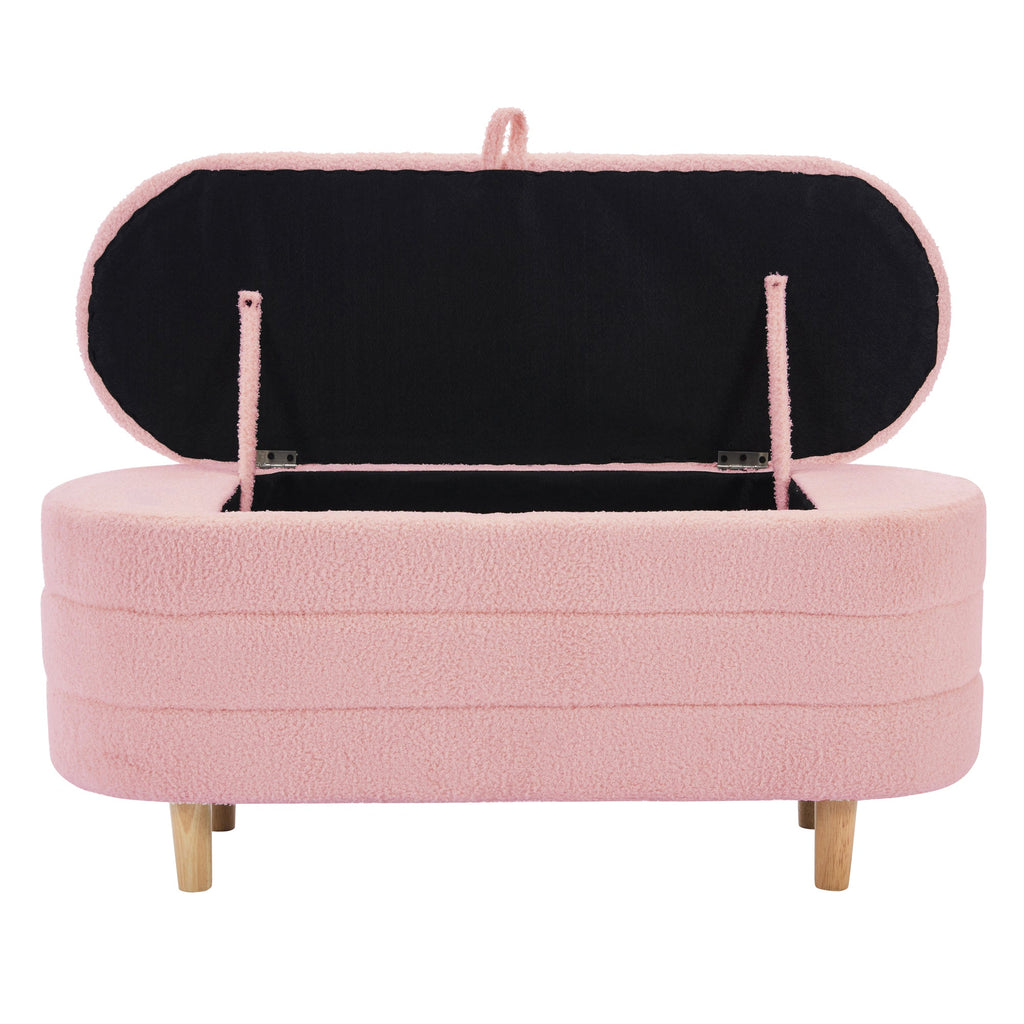 2-Pieces Bedroom Sets Full Size Flower-Shaped Upholstered LED Platform Bed with Storage Ottoman-Sherpa Fabric, Pink