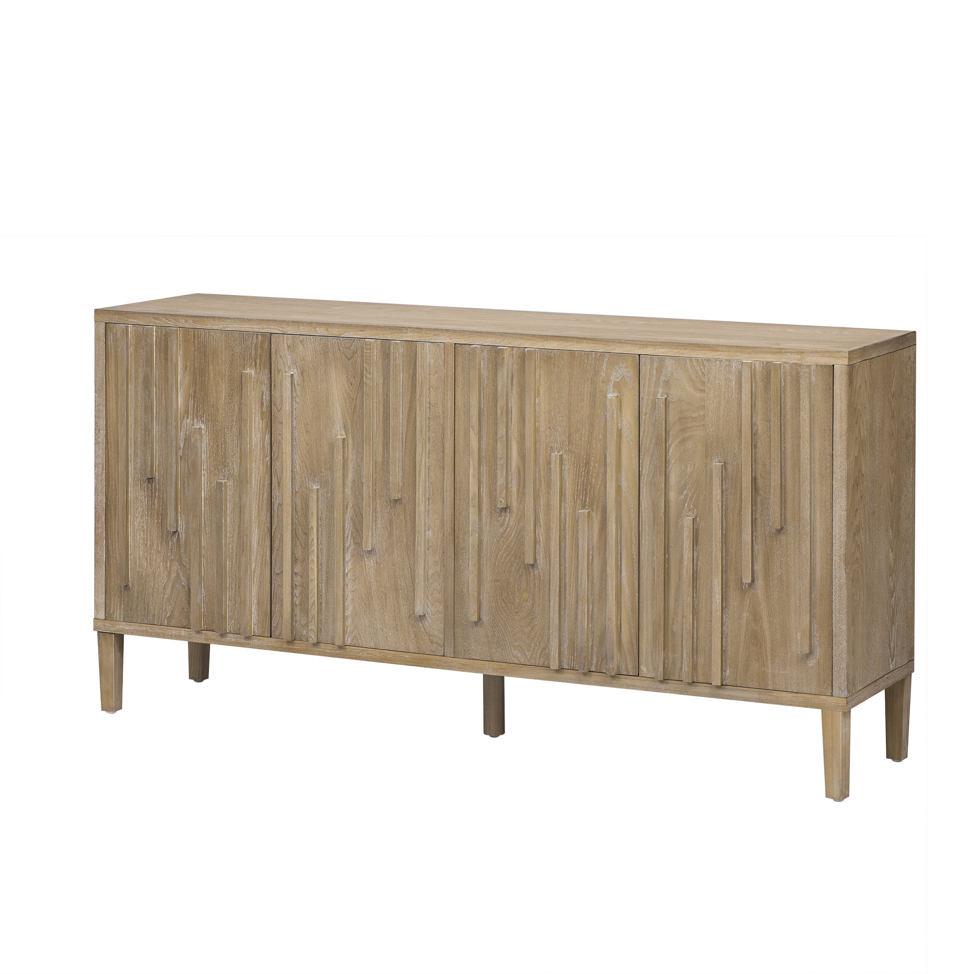U_Style 59.8' 4-Door Sideboard,Hidden Handle,Distinctive Solid Ash Veneer Buffet with Storage, Farmhouse Sideboard TV Stand for Living Room, Hallway, Dining, Wood Office Credenza(Natutal)