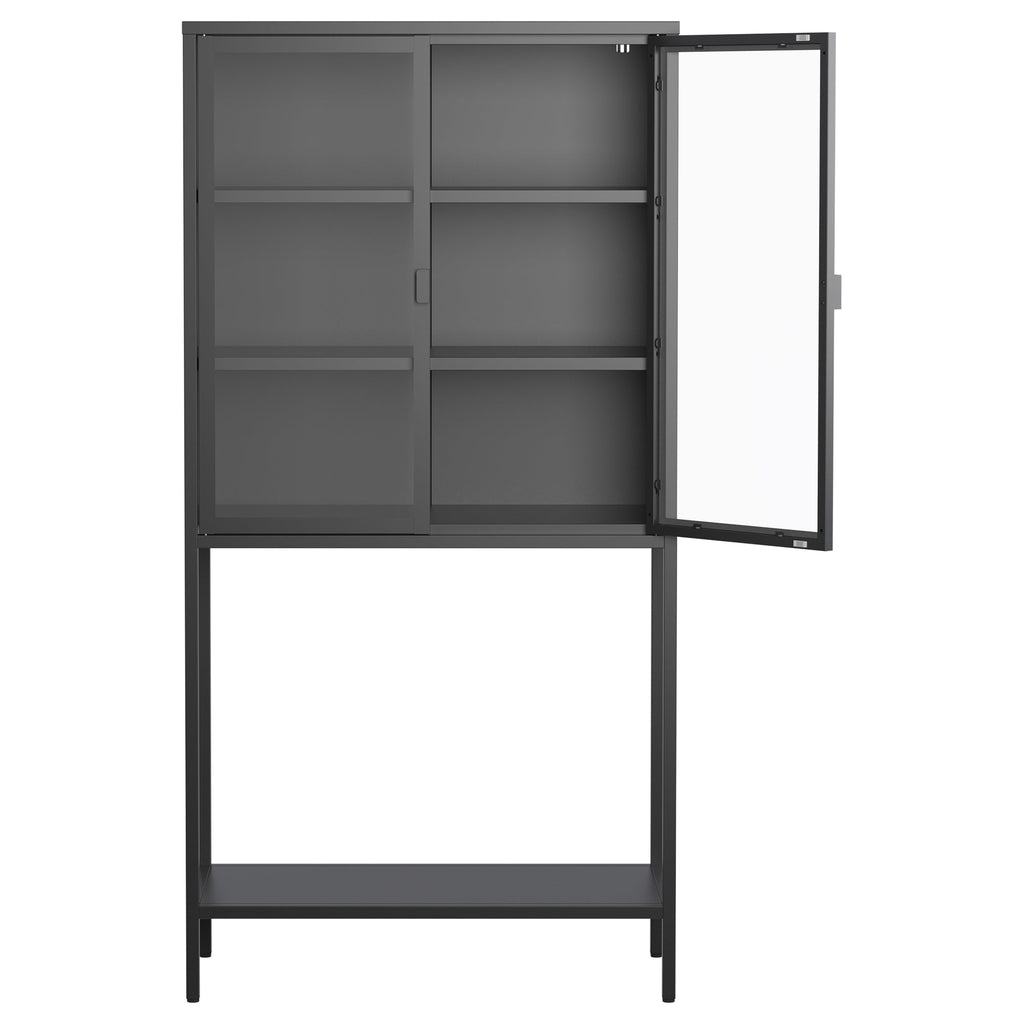59"H Heavy Duty Metal Storage Cabinet,Sideboards & Buffet,Display Storage Cabinet with Glass Doors and 2 Adjustable Shelves, Tall Bookcase Modern Bookshelf Cabinet for Home Office, Living Room