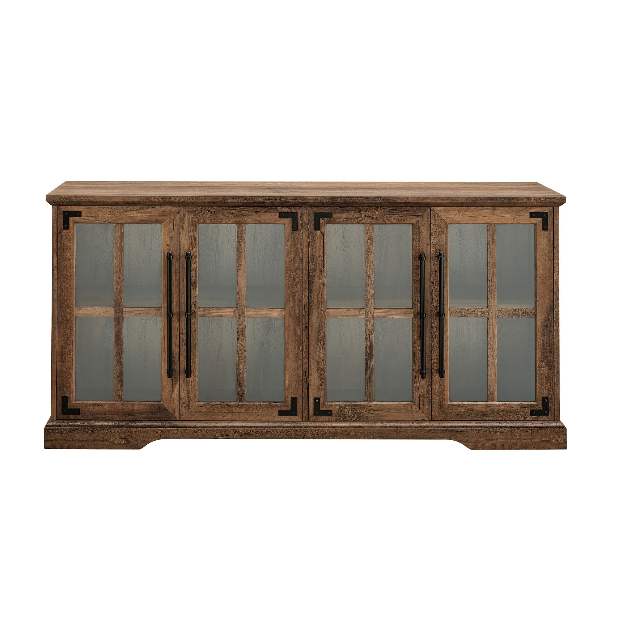 Modern Farmhouse Windowpane Glass-Door TV Stand for TVs up to 65' - Rustic Oak Finish - MDF Construction