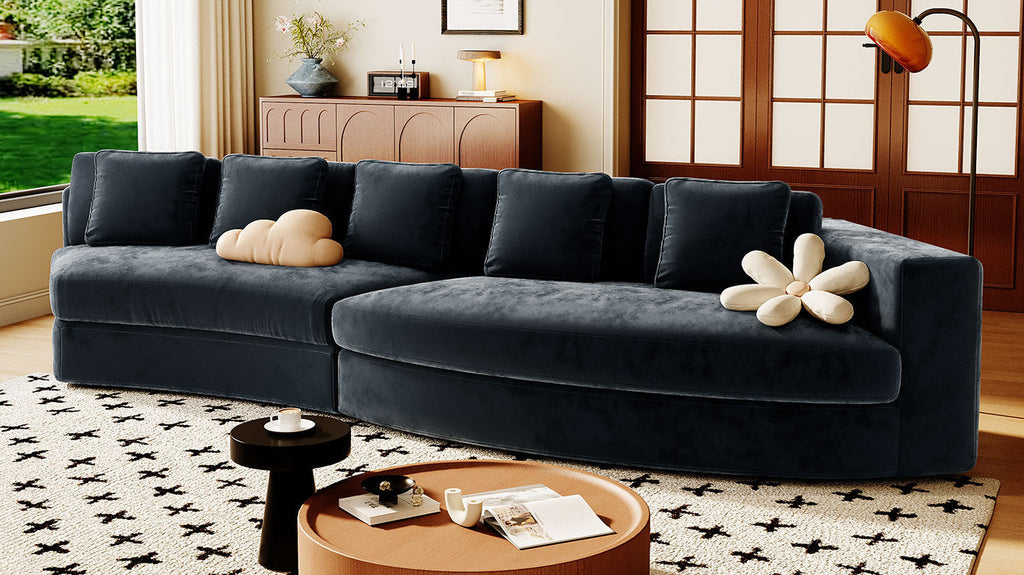 U_Style 115.7' Pure Foam Modular Sofa, 2-Piece Set with 5 Cushions, 4-Seater, Chenille Jacquard Fabric, Curved Design, No Assembly Required, Soft Upholstered Sofa for Living Room & Bedroom
