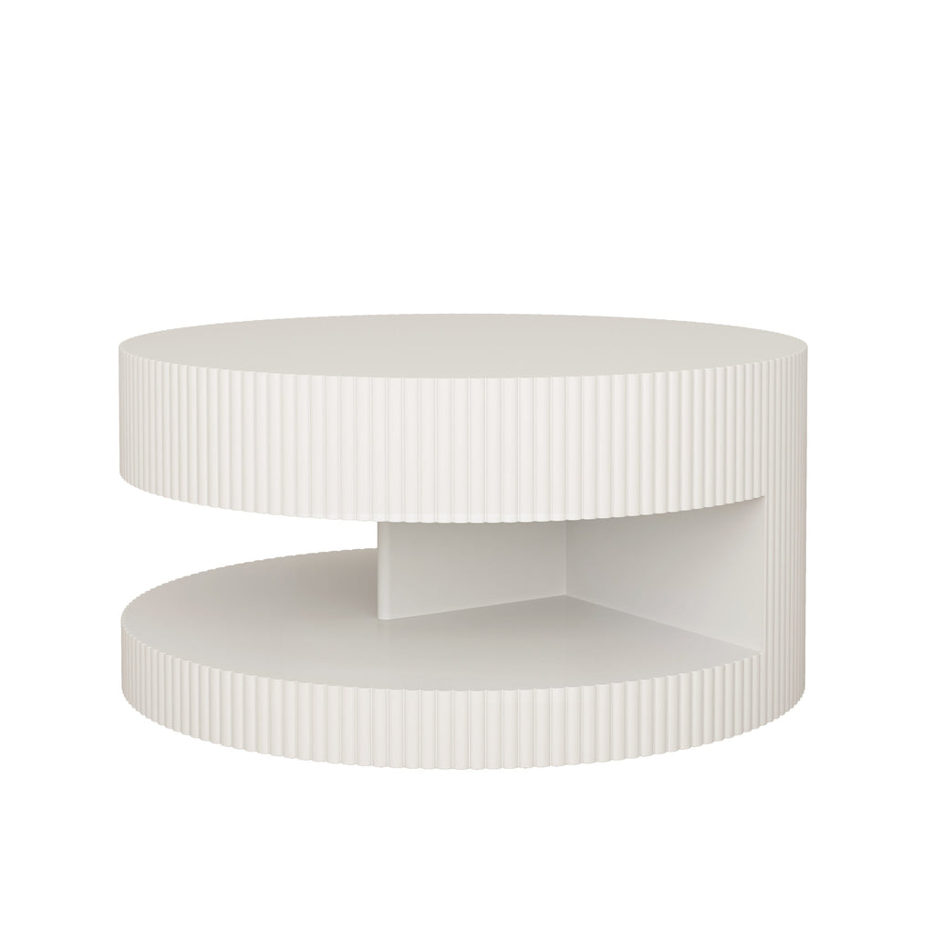 31.5'' Round Coffee Table,Modern Center Table with Storage,Vertical Stripe Design Coffee Table for Living Room,Bedroom(White)