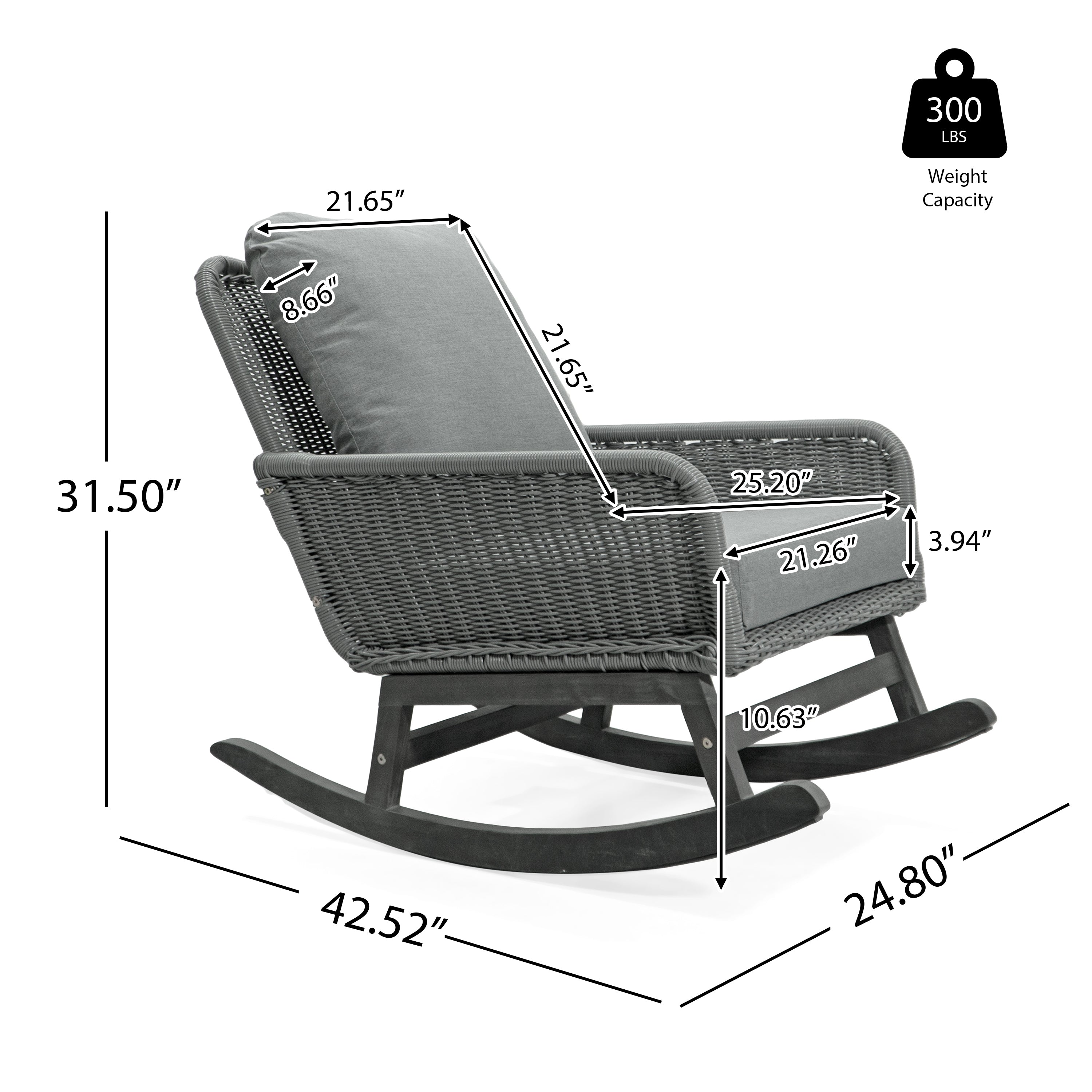 Modern 3-Piece Outdoor Seating Set with Gray Cushioned PE Rattan Rocking Chairs and Wooden Accent Table, Perfect for Patio or Balcony Relaxation