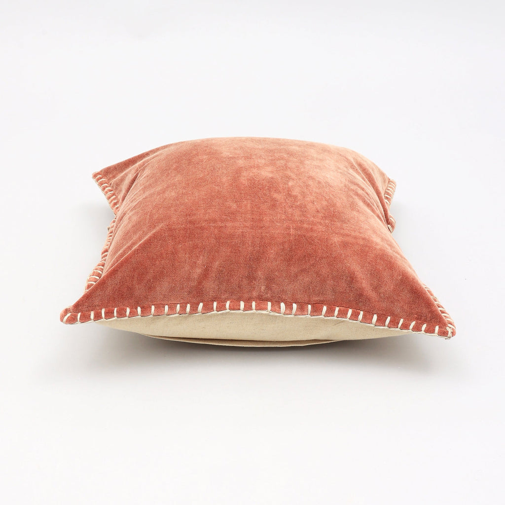 Stonewashed Cotton Velvet Throw Pillow with Decorative Handstiched Edges-19X19'