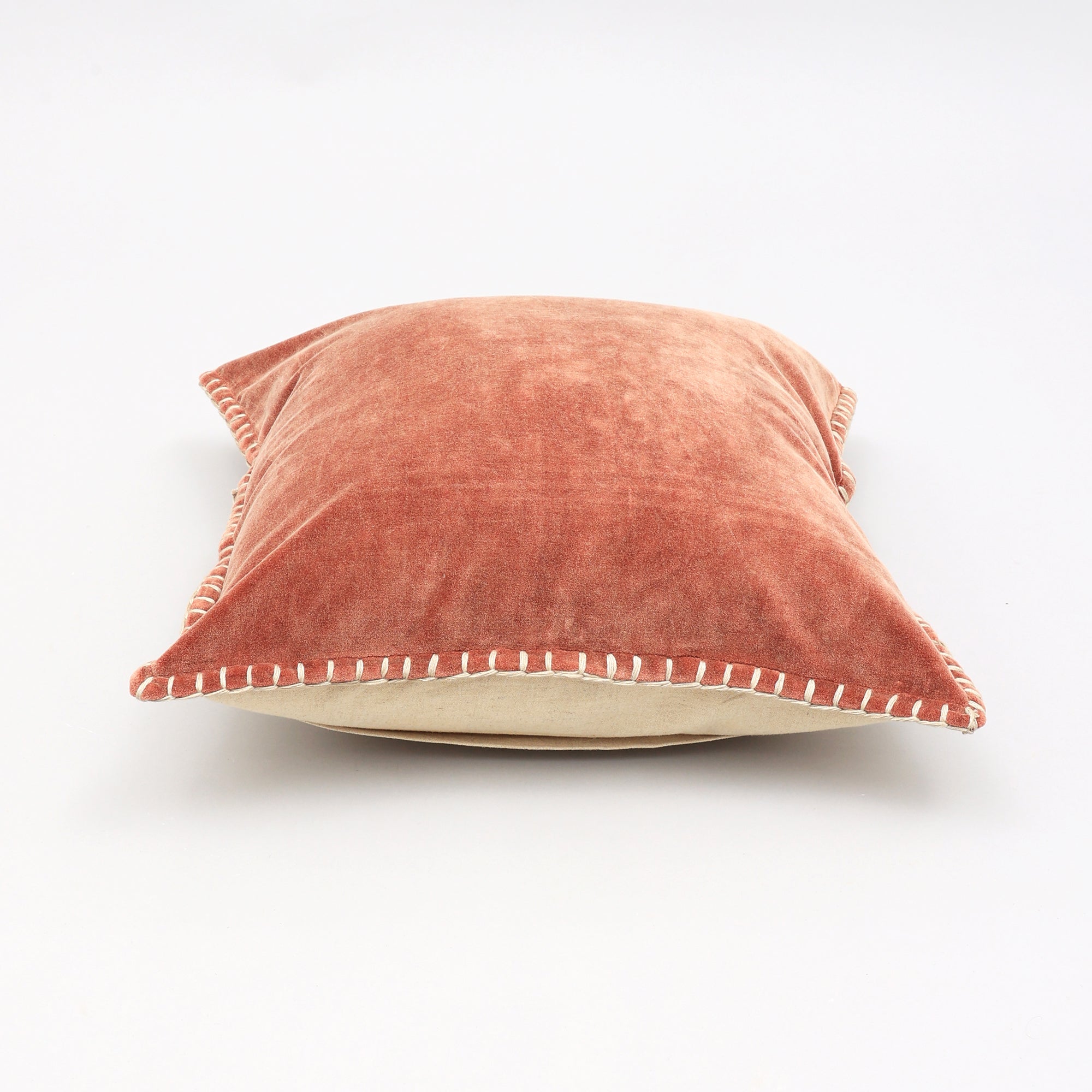 Stonewashed Cotton Velvet Throw Pillow with Decorative Handstiched Edges-19X19'