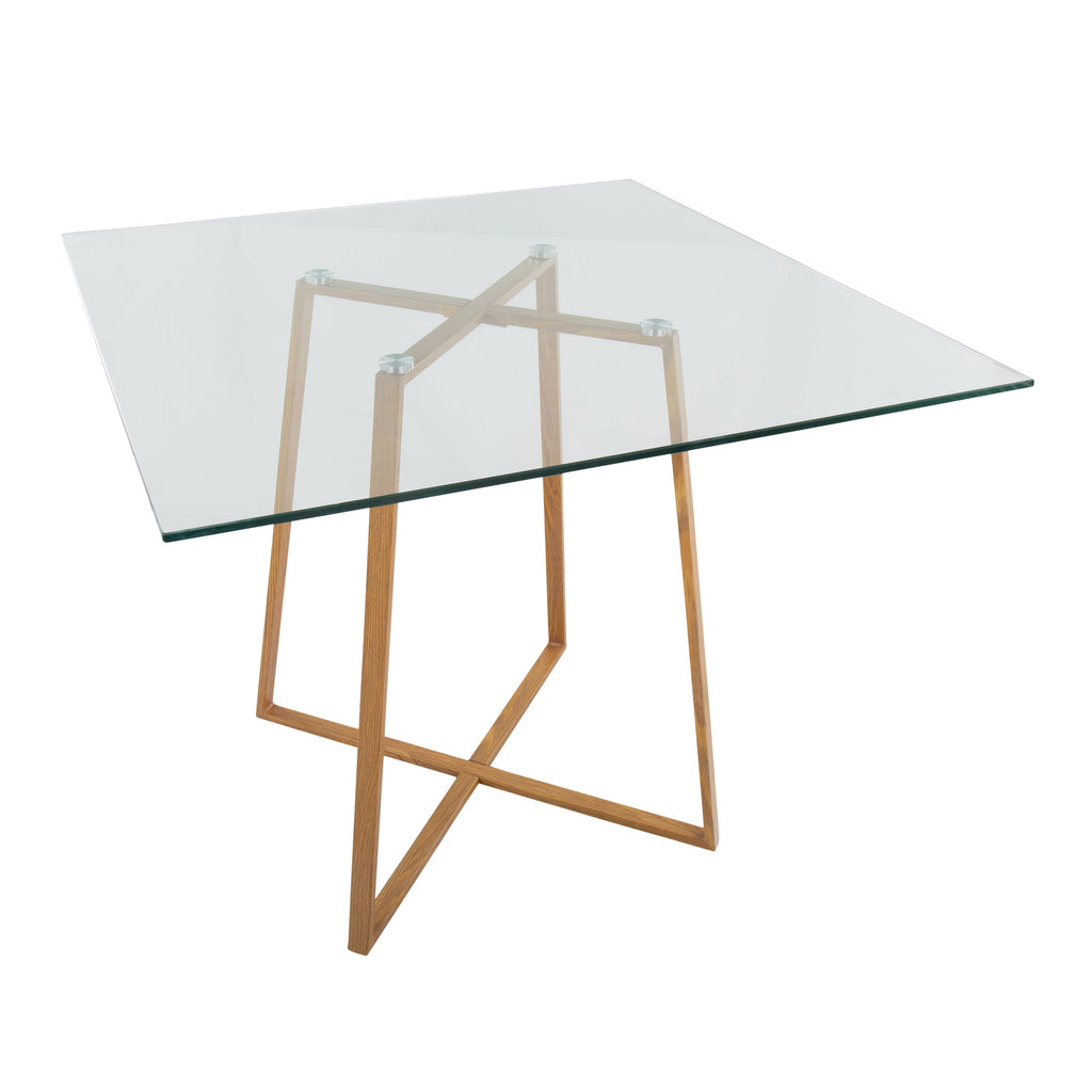 Cosmo Contemporary Square Dining Table with Natural Metal Legs and Clear Glass Top by LumiSource