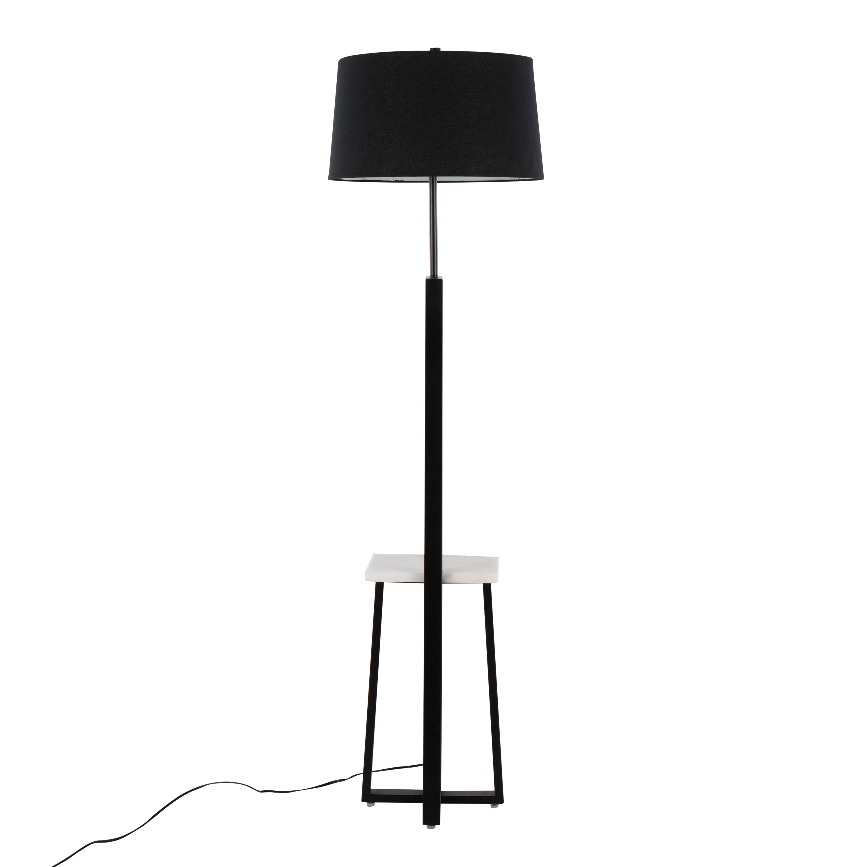 Cosmo Shelf Contemporary/Glam Floor Lamp in White Marble and Black Metal with Black Linen Shade by LumiSource