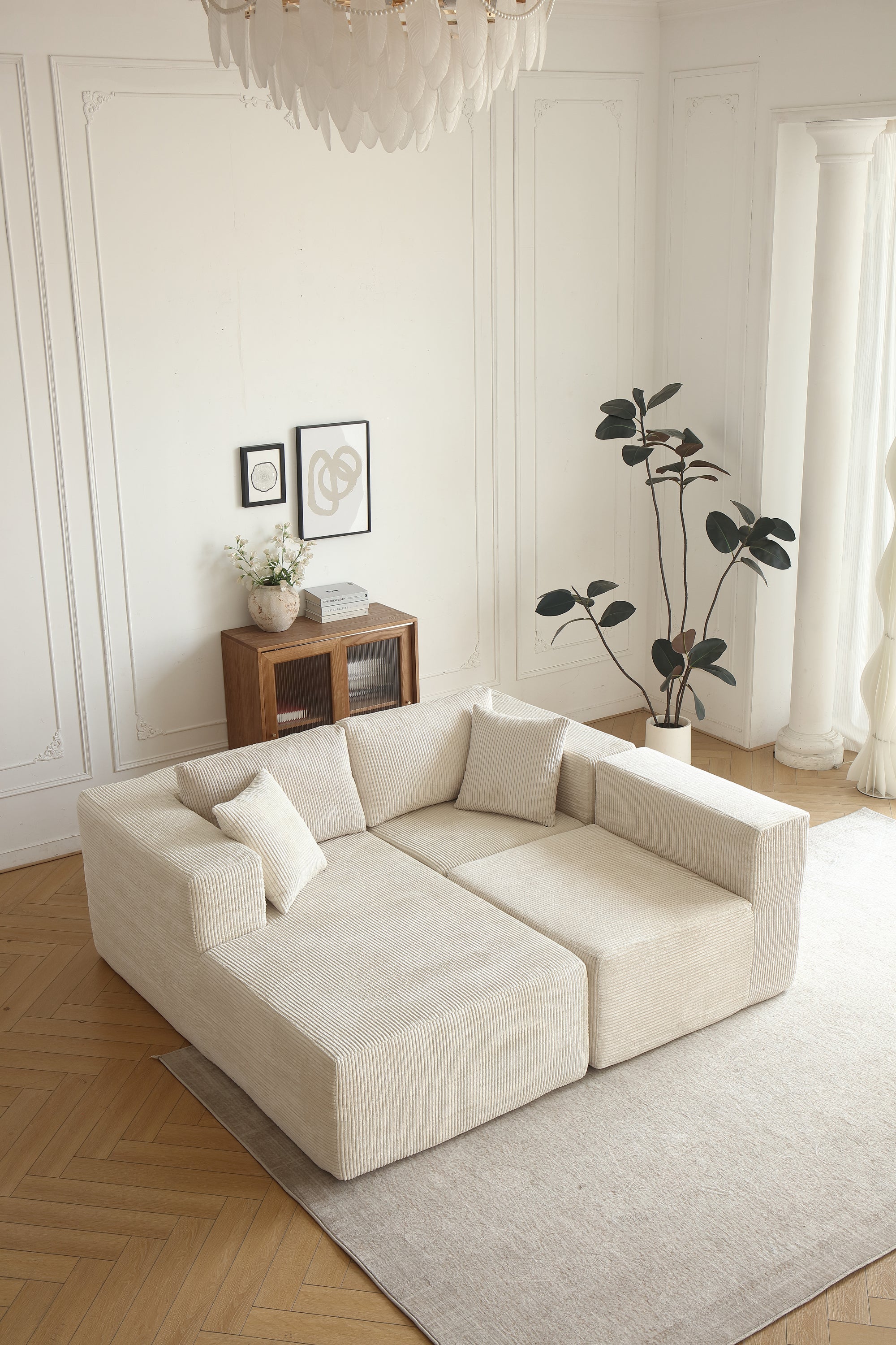 H613 Sectional Sofa and Module, Mid-Century Modern L Shaped Couches 3-Seat Sofa for Living Room Beige Left