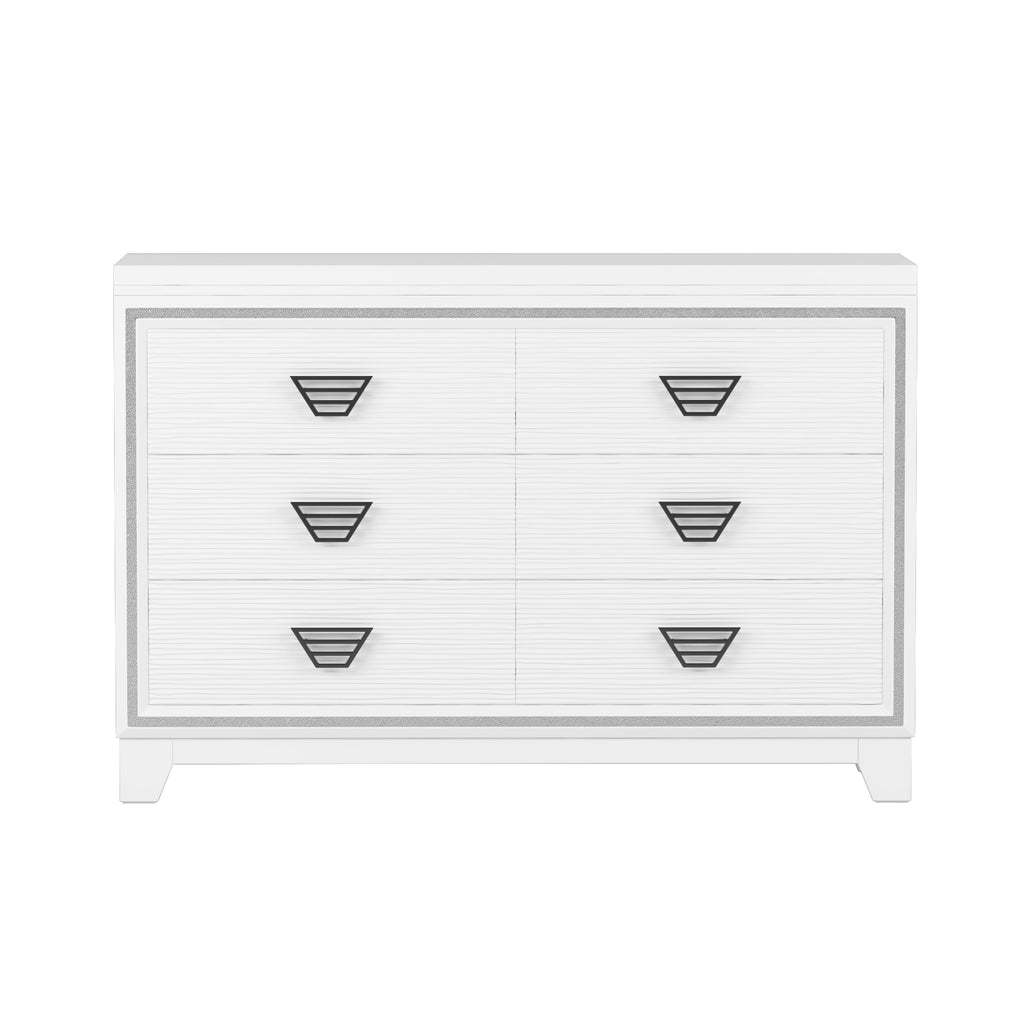 Elegant Dresser with Metal Handle and Sparkling Shiny Decoration, Storage Cabinet with 6 Drawers for Bedroom, Living Room, White