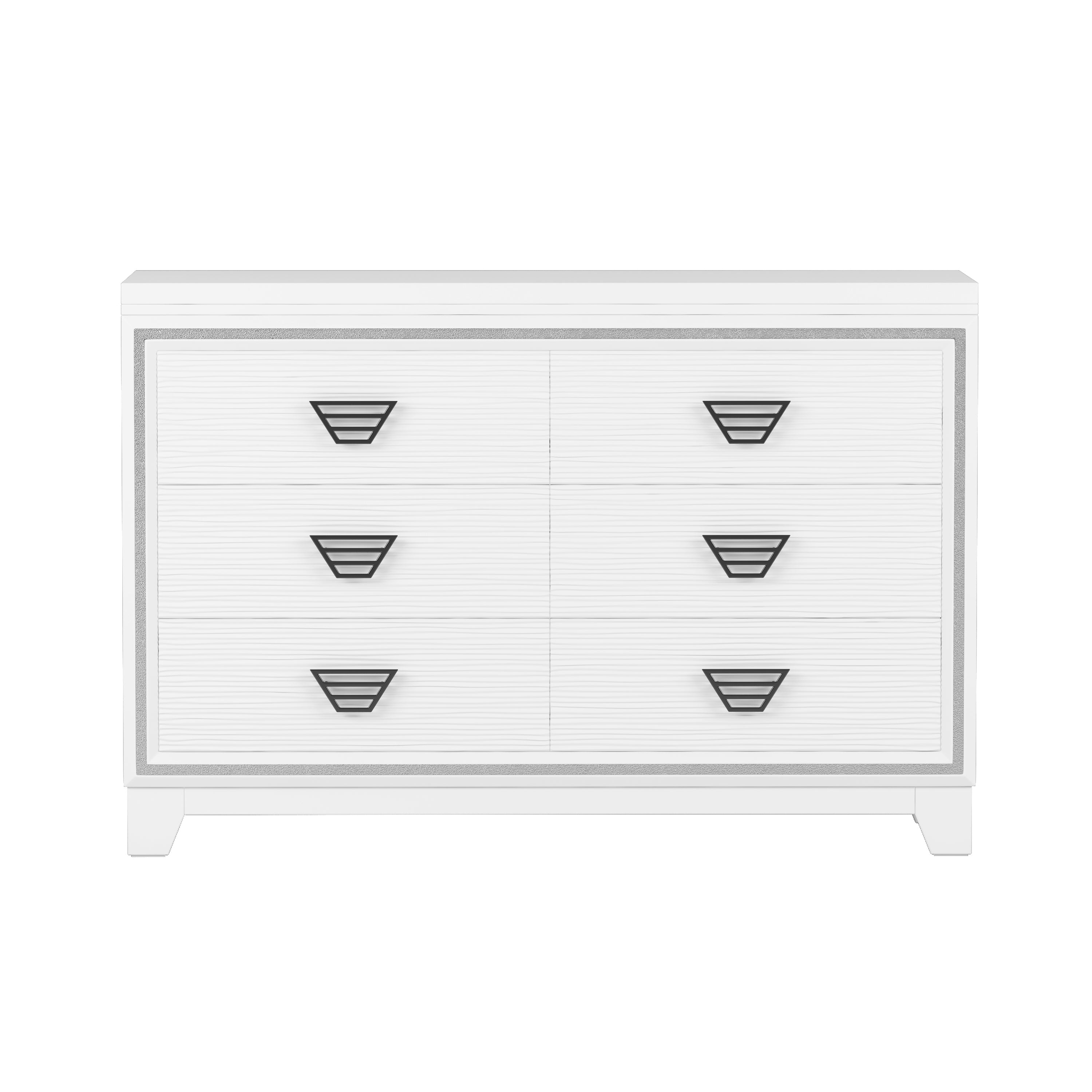 Elegant Dresser with Metal Handle and Sparkling Shiny Decoration, Storage Cabinet with 6 Drawers for Bedroom, Living Room, White