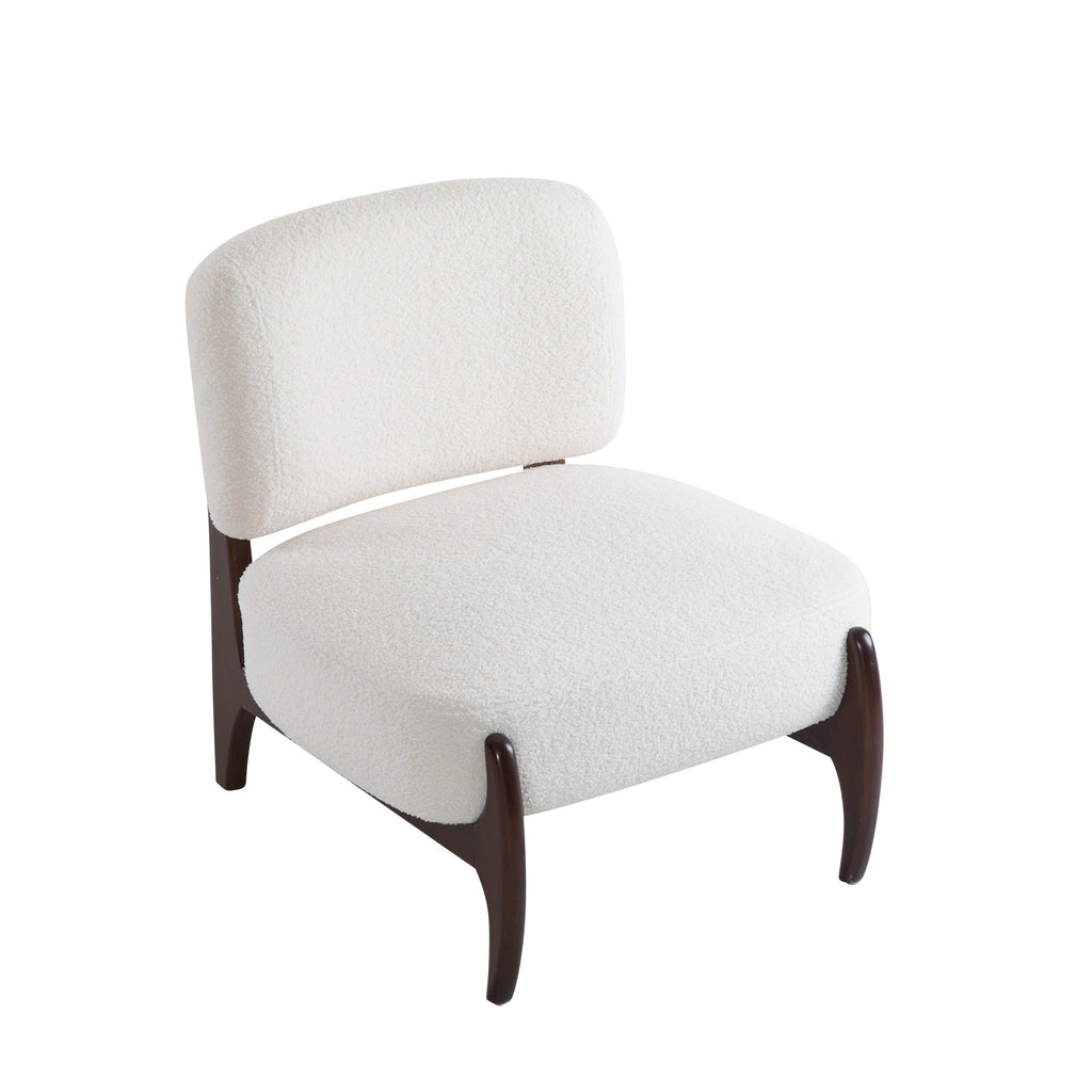 Modern Boucle Lounge Chair with Solid Wood Frame, Soft and Durable Boucle Upholstery, Beige, 25.5'