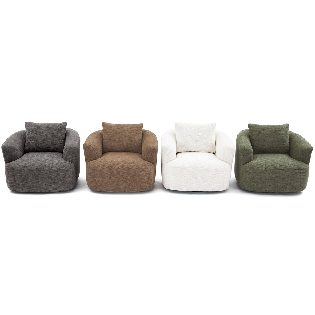 360° Swivel Barrel Sofa Chair with Throw Pillow, Chenille Upholstered Accent Chair, Beige, 38.2'
