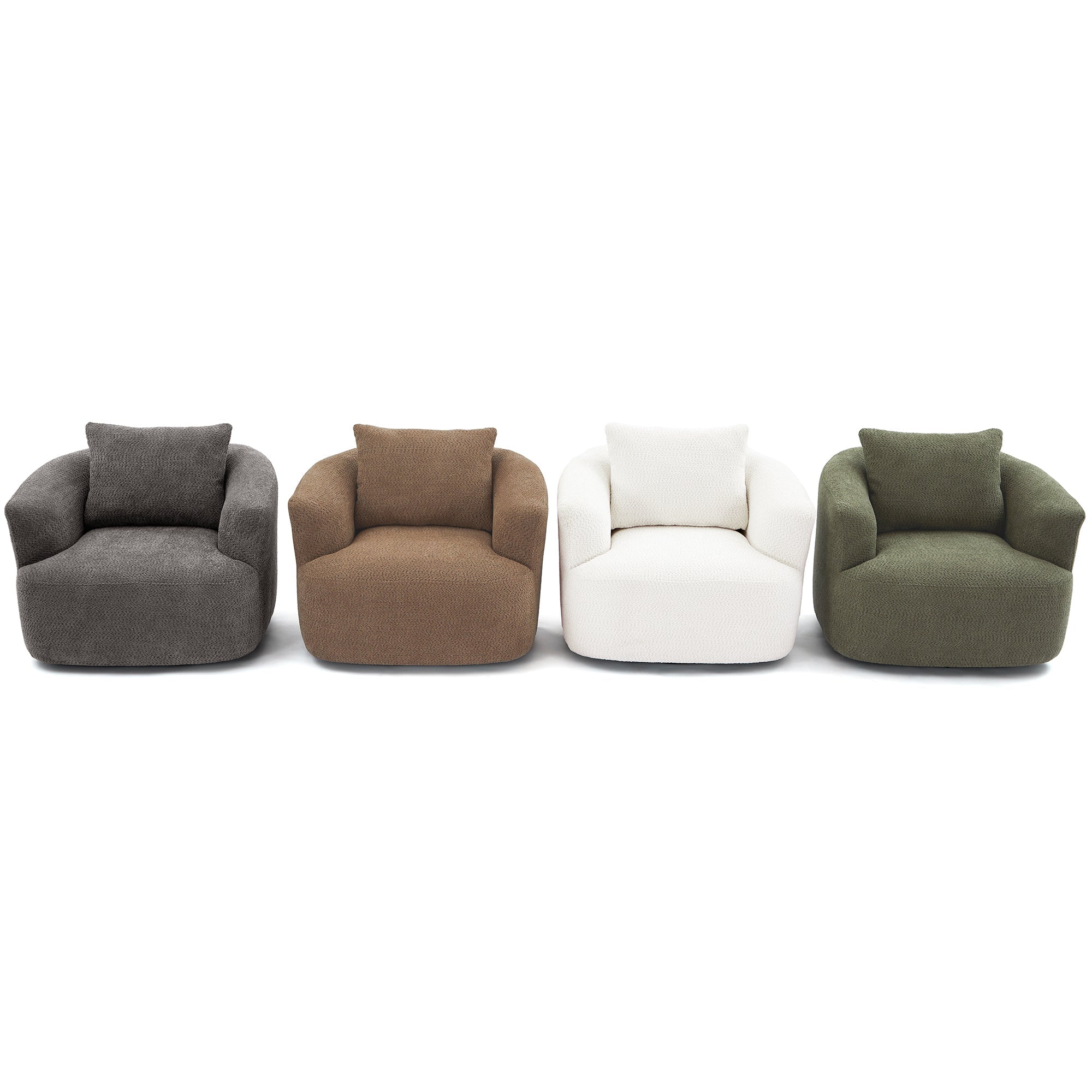 360° Swivel Barrel Sofa Chair with Throw Pillow, Chenille Upholstered Accent Chair, Beige, 38.2'
