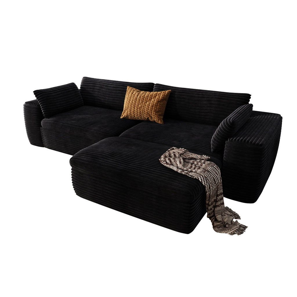 Cloud Sectional Couch with L-Shape Chaise,Modern Modular Sofa with Deep Seat, Upholstered Couches for Living Room Bedroom,No Assembly Required, Black (Corduroy Fabric)