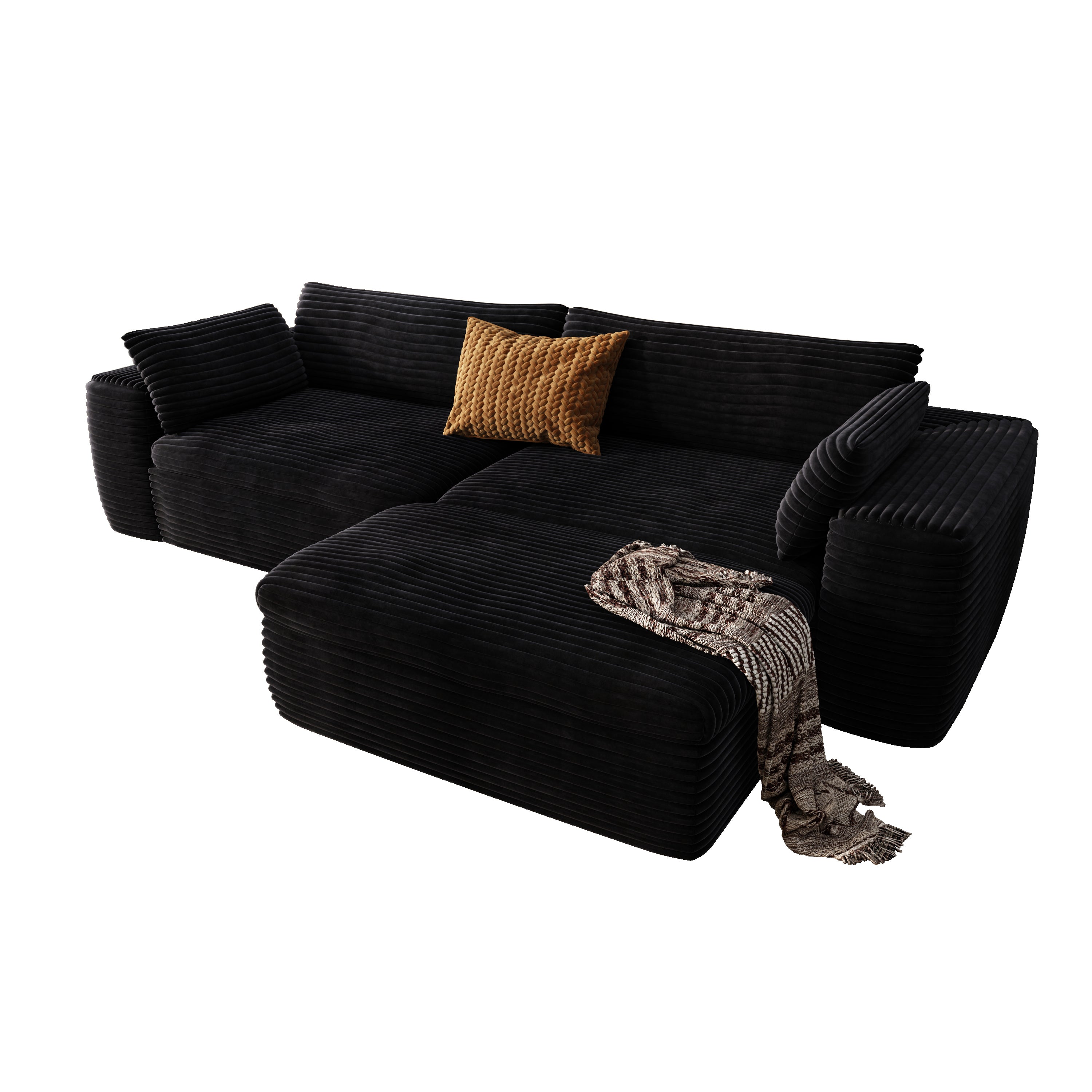 Cloud Sectional Couch with L-Shape Chaise,Modern Modular Sofa with Deep Seat, Upholstered Couches for Living Room Bedroom,No Assembly Required, Black (Corduroy Fabric)