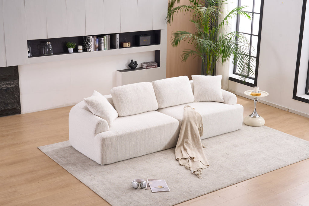 LY-024 BEIGE COMPRESSION SOFA: 4-seater combined sofa, Crochet Yarn Fabric, full sponge compression sofa,combined sofa with 4 pillows for home living/ Home Furniture/ Apartment