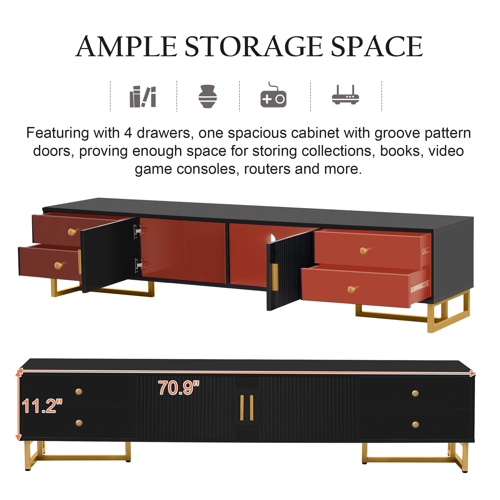 U-Can TV Stand for 65+ Inch TV, Entertainment Center TV Media Console Table, Modern TV Stand with Storage, TV Console Cabinet Furniture for Living Room(OLD SKU: WF530740AAB)