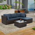 Patio Furniture, Outdoor Furniture, Seasonal PE Wicker Furniture, 5 Set Wicker Furniture With Tempered Glass Coffee Table