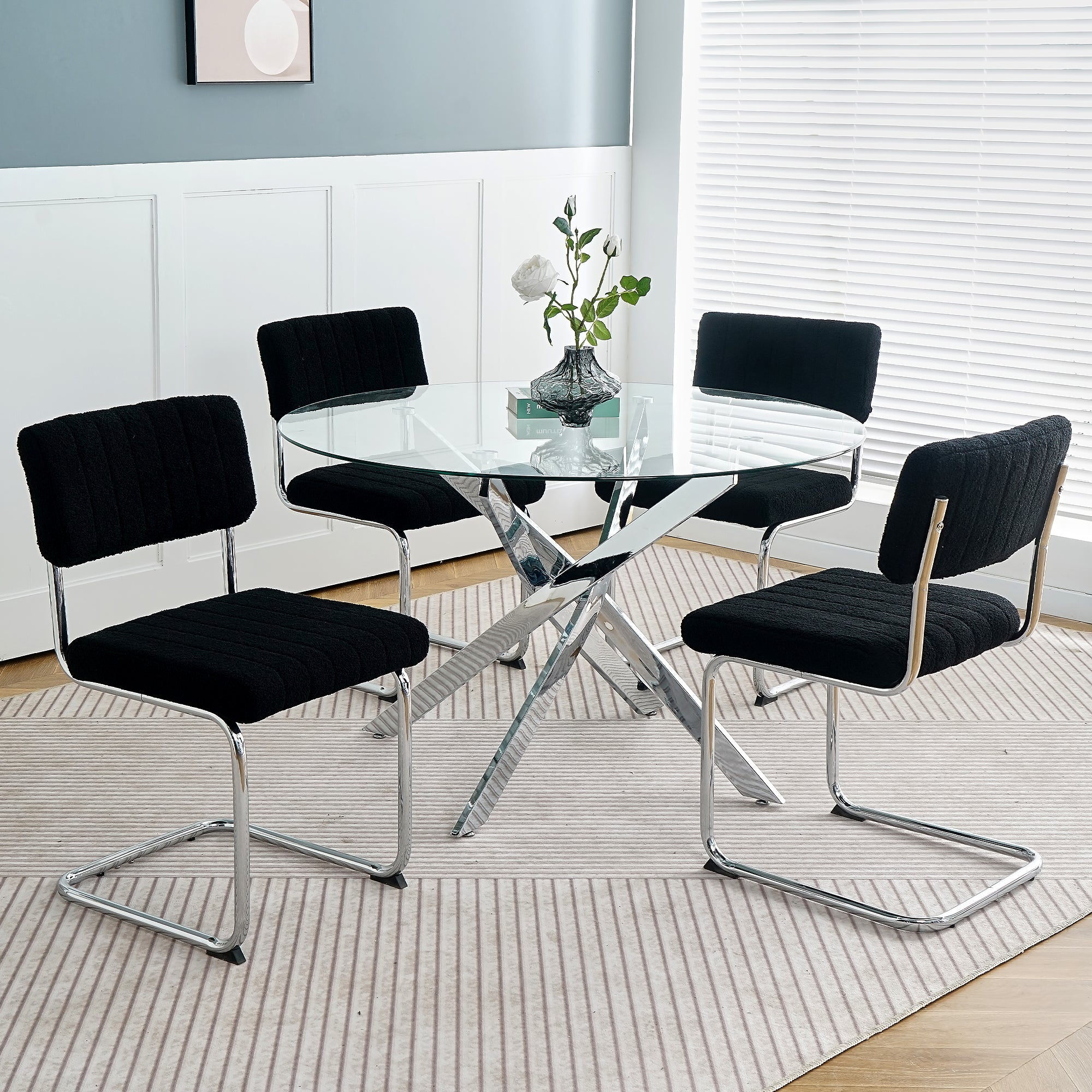 Modern simple glass table, high quality tempered glass metal material, multi-functional office learning table, electroplated square table legs (set of 1)