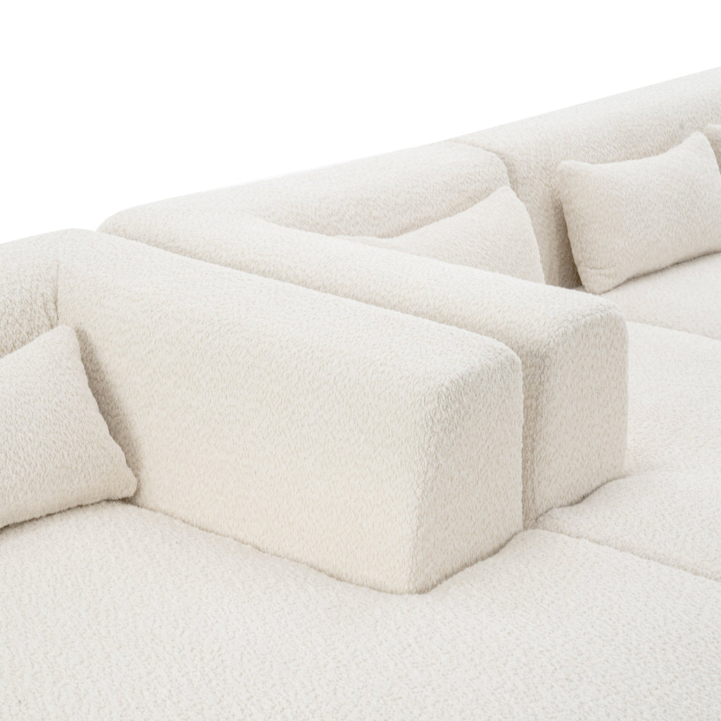 144' Upholstered Sofa Free-combined Sofa Couch with Two Chaise Lounge and Five Back Pillows for Living Room(Old SKU: N719S001600A), Beige