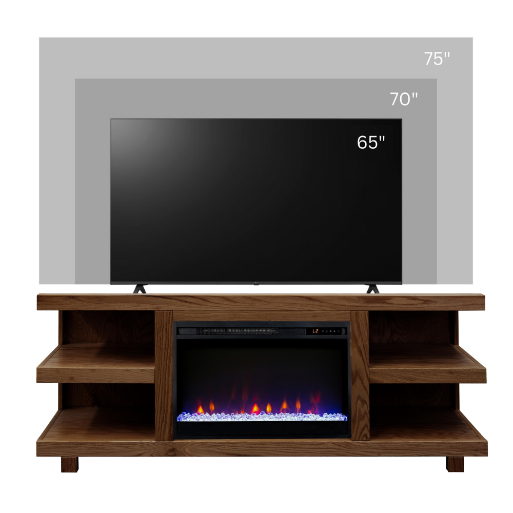 Laurel Canyon 65 inch Fireplace TV Stand for TVs up to 75 inches, Minimal Assembly, Oak Bourbon Finish