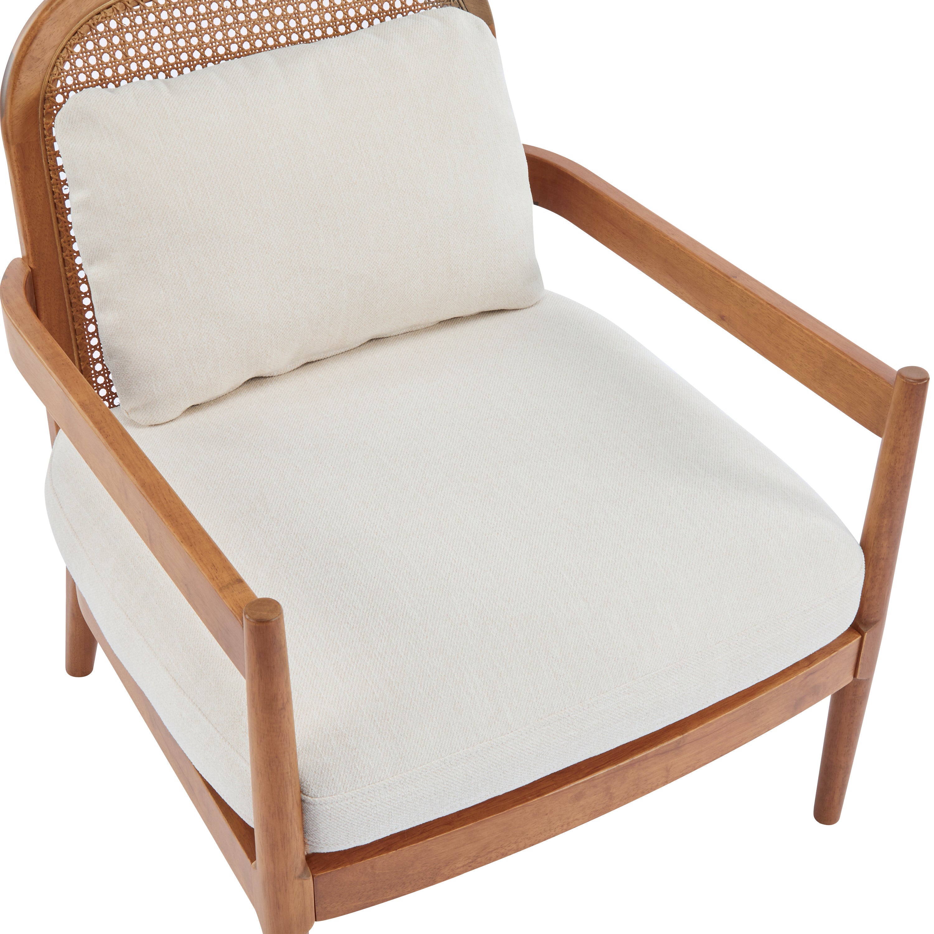 [Set of 2] 26.6' Mid-Century Modern Accent Chair with Light Brown Finish Solid Wood Frame and Rattan Backrest, Beige Cushion, Comfy Armchairs for Living Room, Bedroom, Reading Nook