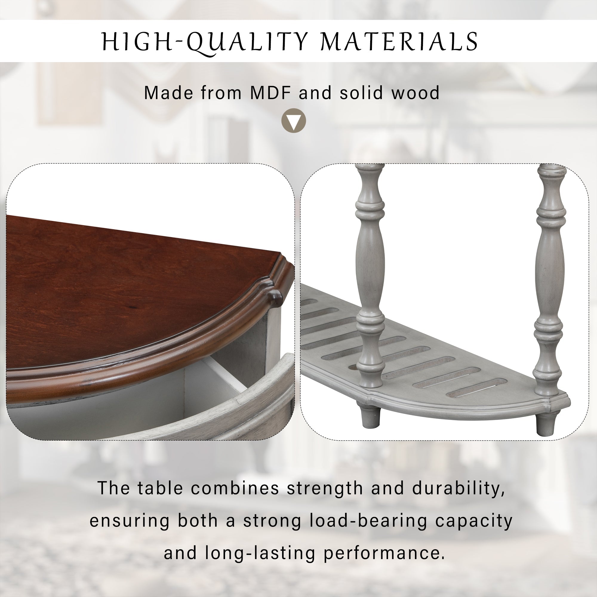 U_STYLE 52''Modern and Contemporary Curved Console Table Sofa Table Entryway Table for Hallway Living Room with 4 Drawers and 1 Shelf