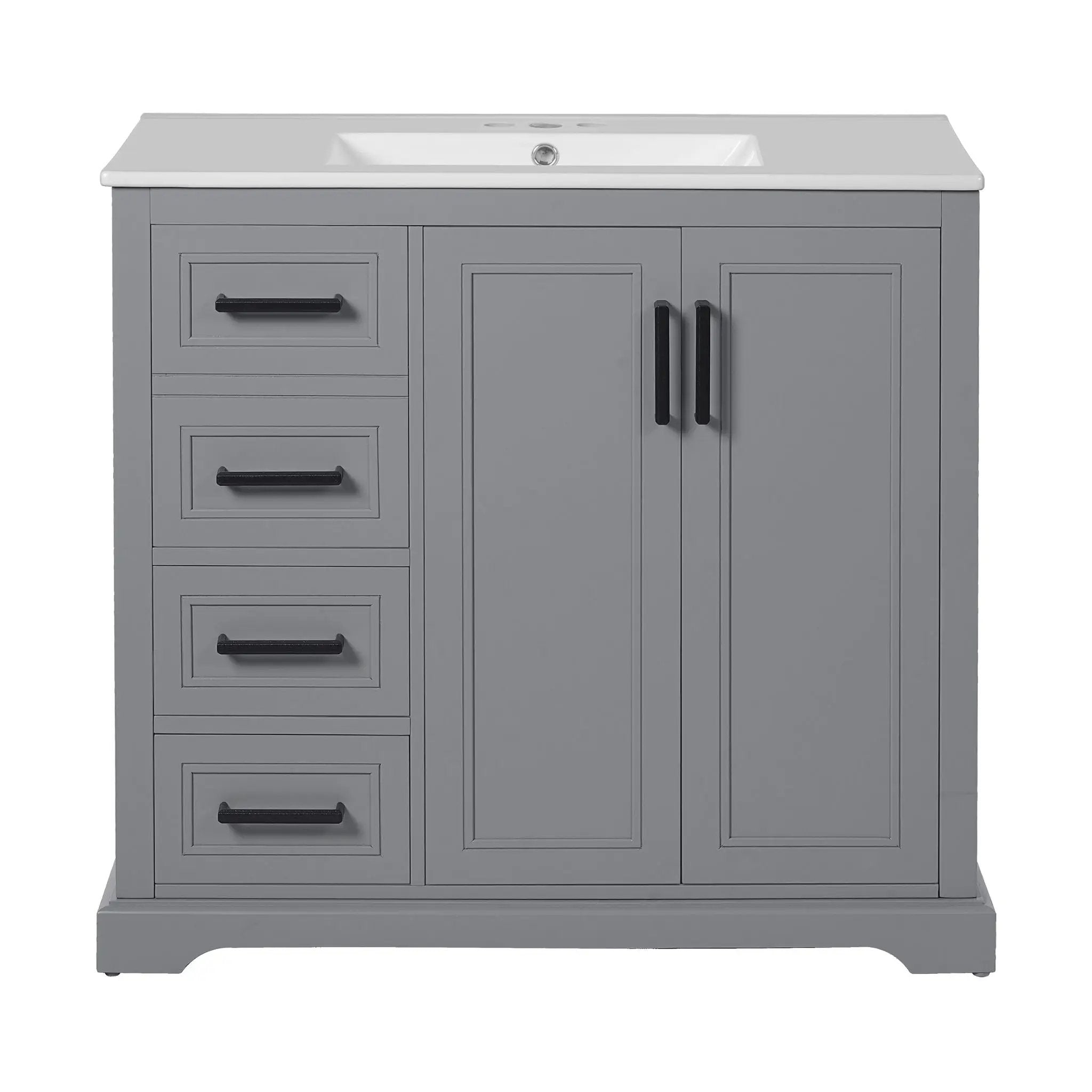 Bathroom Vanity With Sink, Soft Close Doors, Adjustable Shelf & 3 Drawers