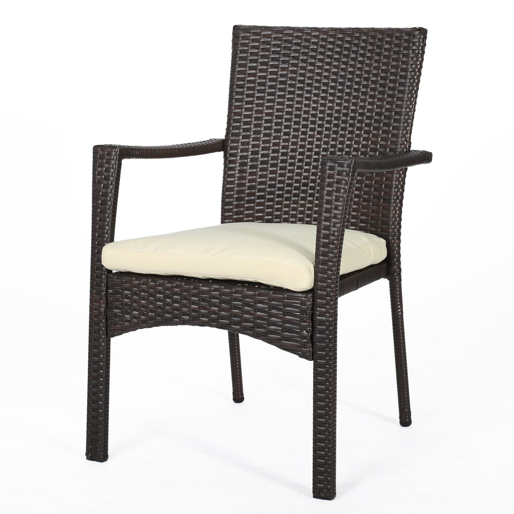Outdoor 3-Piece Bistro Set with Water Resistant Cushions and 2 Chairs, Brown Multi