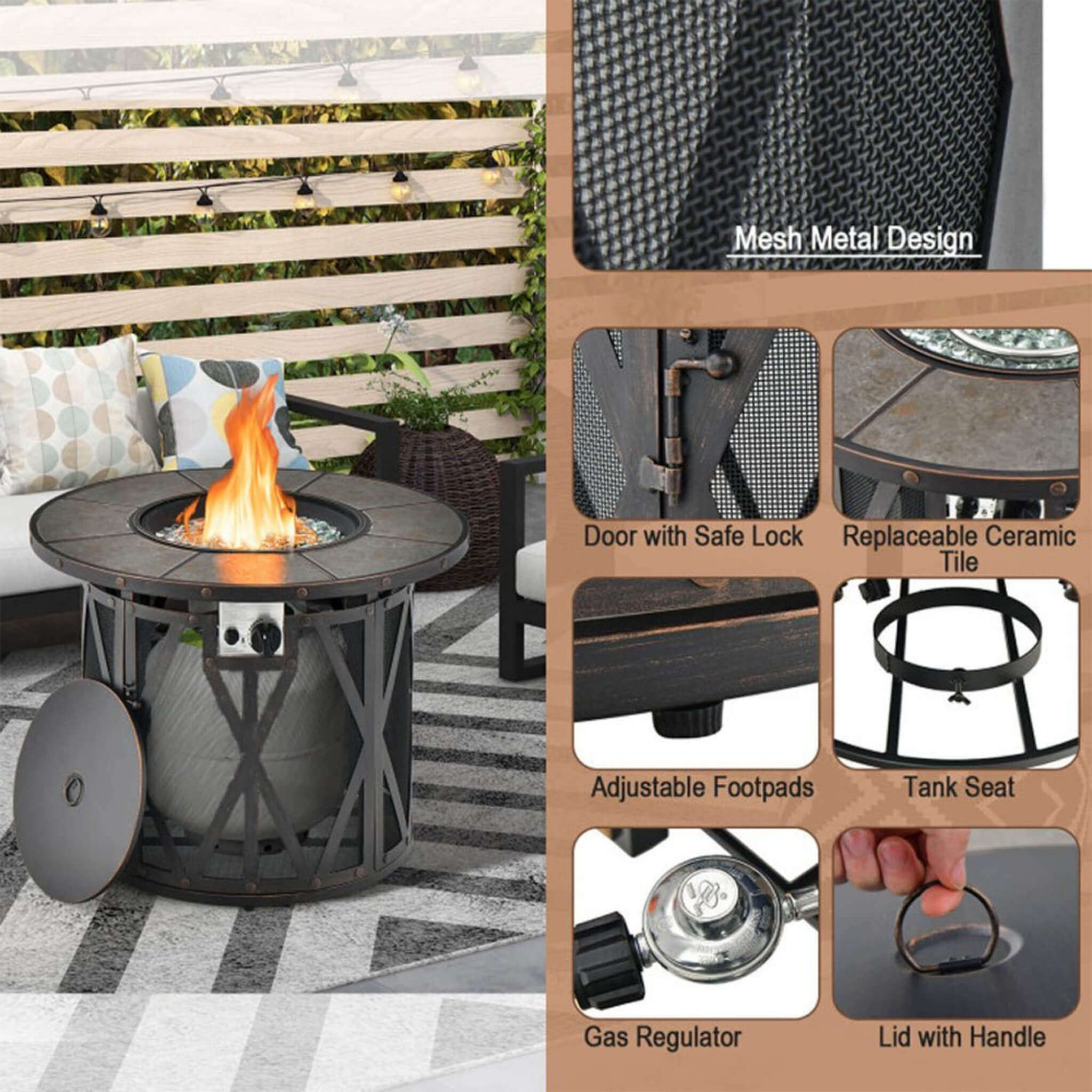 30K BTU Premium Outdoor Patio Gas Fire Pit Table With Fire Glass And Cover, 32" (SAK17432)
