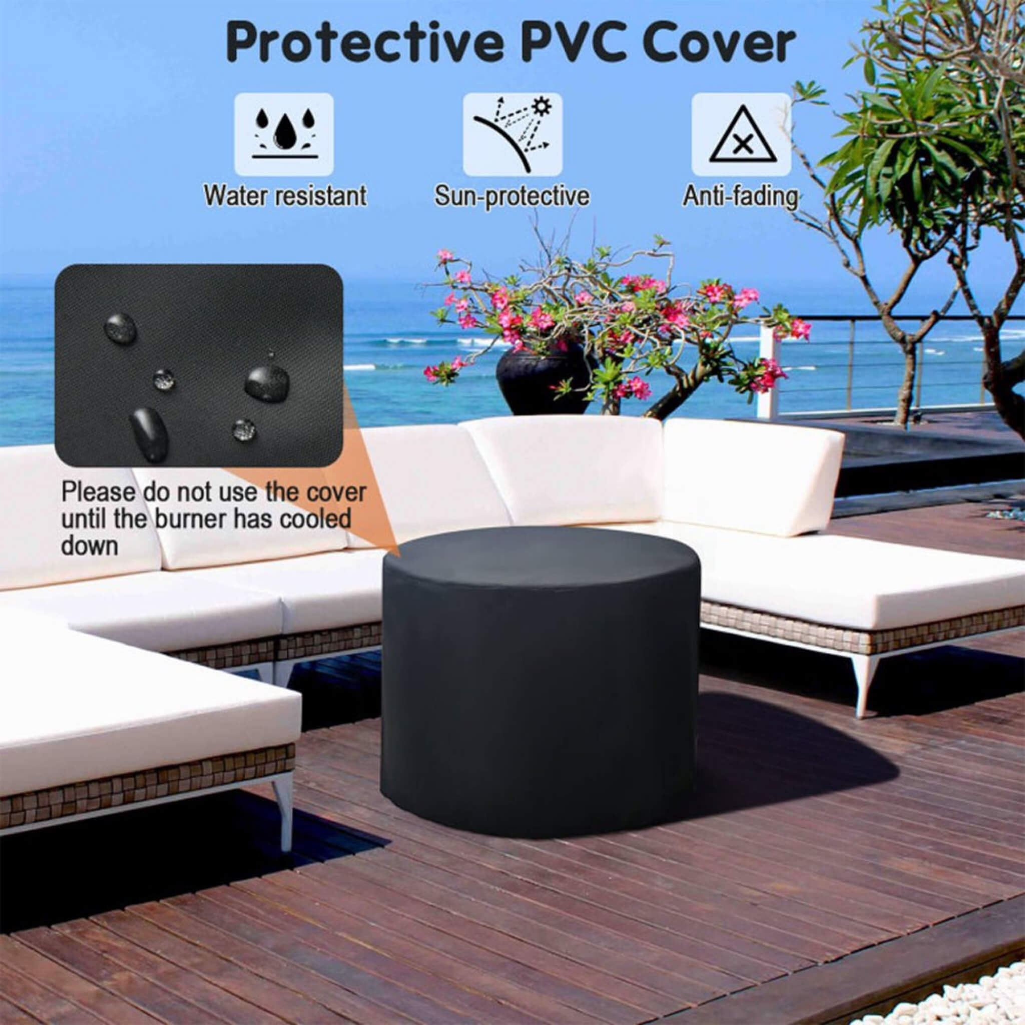 30K BTU Premium Outdoor Patio Gas Fire Pit Table With Fire Glass And Cover, 32" (SAK17432)