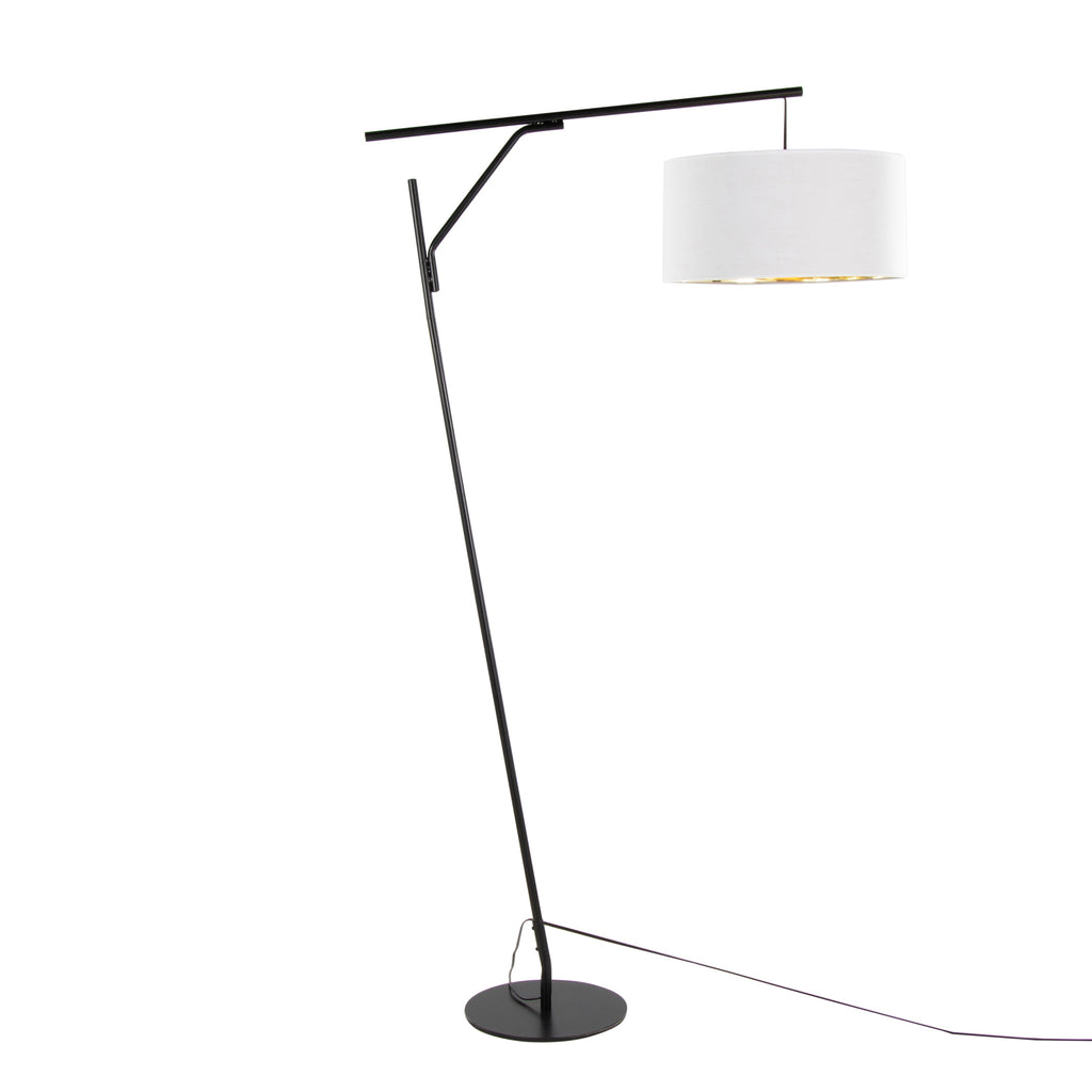 Daniella-Salon 70' Contemporary Floor Lamp in Black Metal and White Shade with Gold Accent by LumiSource