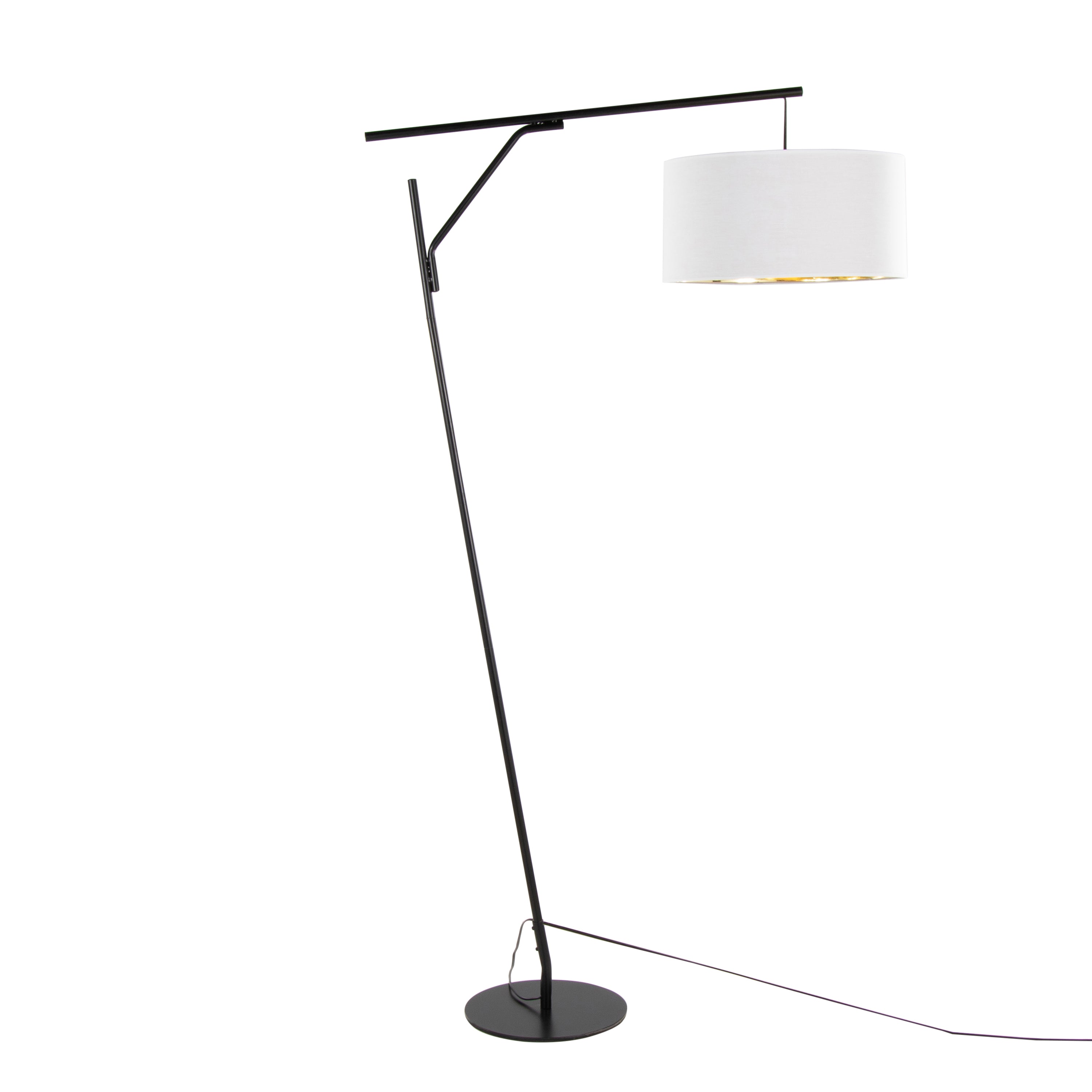 Daniella-Salon 70' Contemporary Floor Lamp in Black Metal and White Shade with Gold Accent by LumiSource