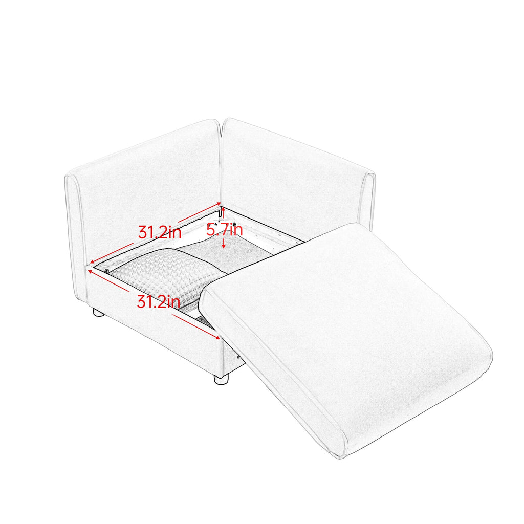 Modular Sectional Sofa with Storage, Cylindrical Backrest and Armrests Deep Comfortable Seating,Durable and Supportive for Living Room,4 Seat L- Shaped Sofa, White